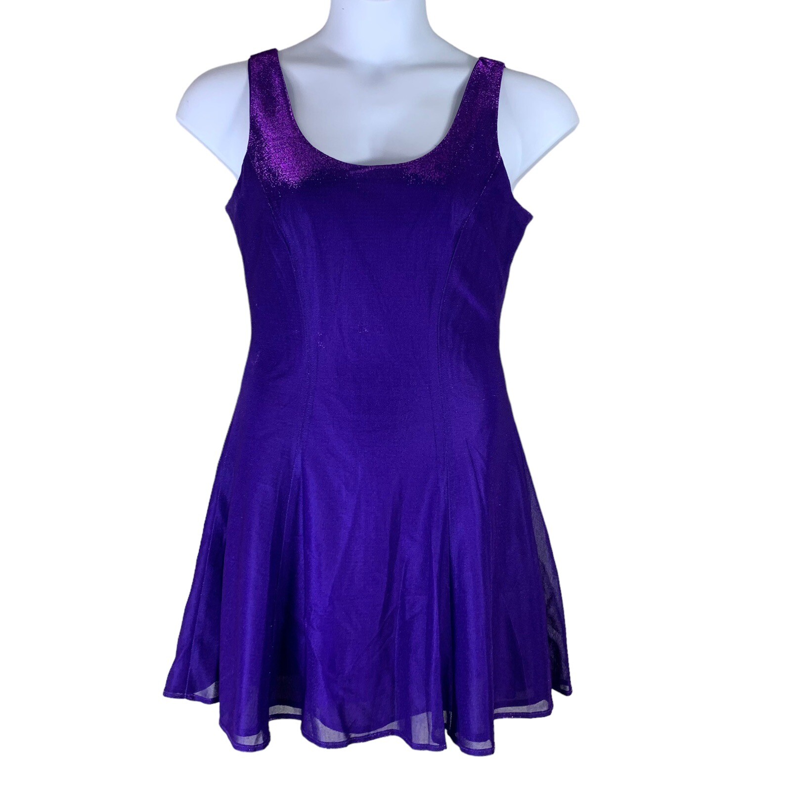 Vintage Mini Dress Purple Iridescence Fit Flare Tank Open Back Size 9/10