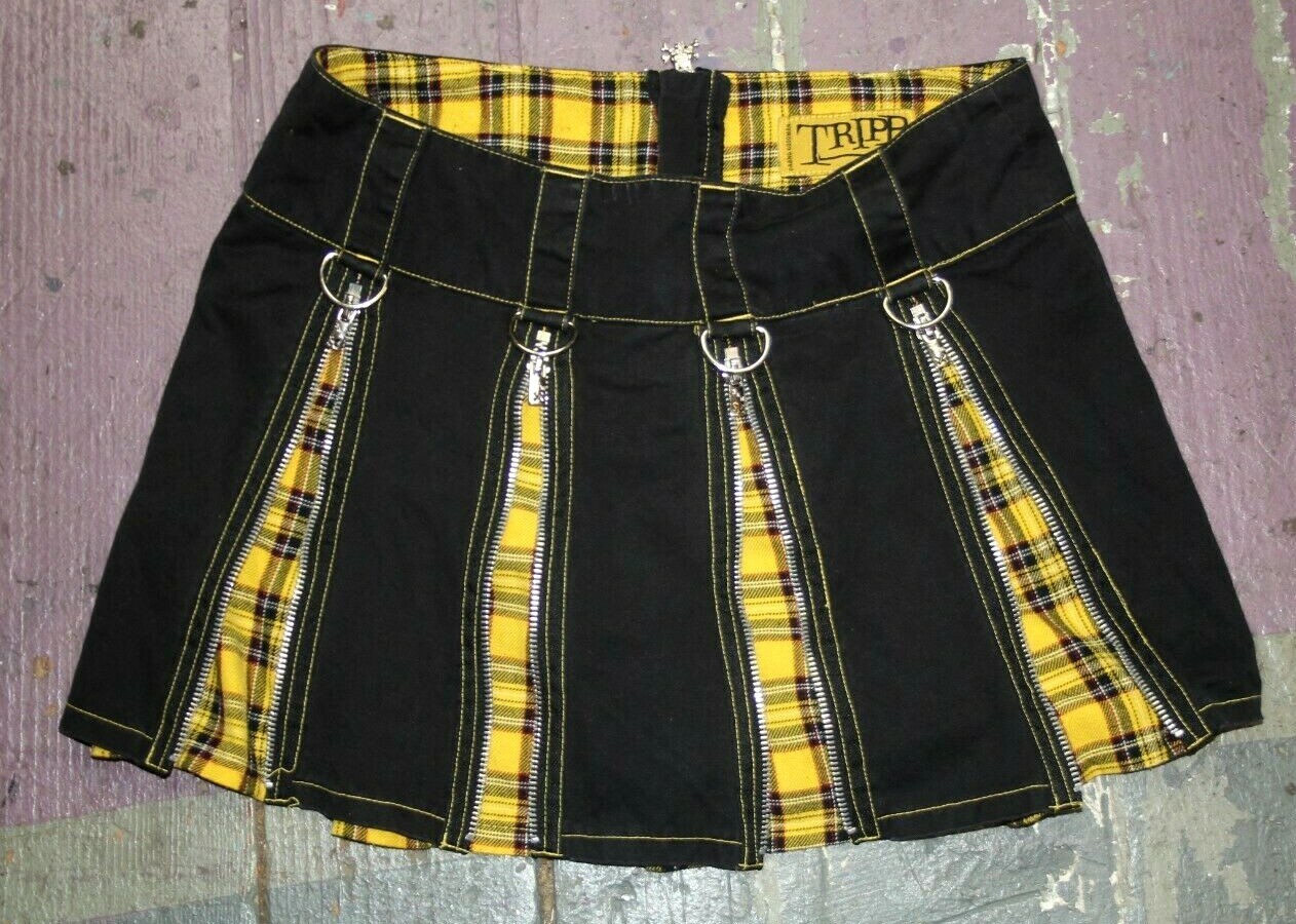 Vintage Tripp NYC Plaid Mini Skirt Sz Small Goth Emo Rave 28″ Waist School Girl