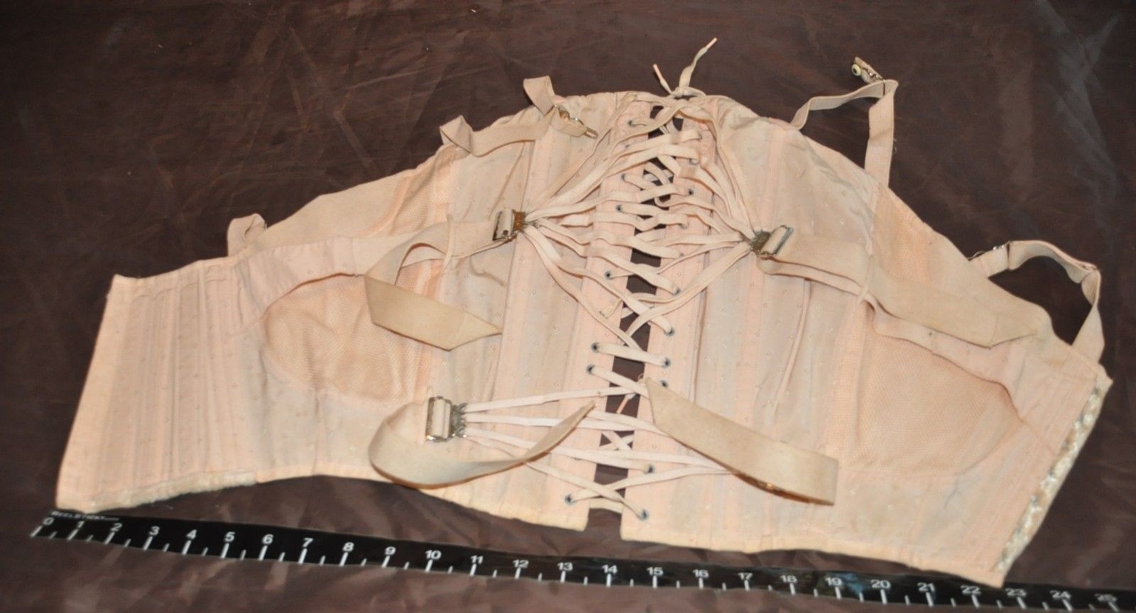 Vtg 20’s Camp Peach Pink High Line Double Fan Lace Up Corset Girdle