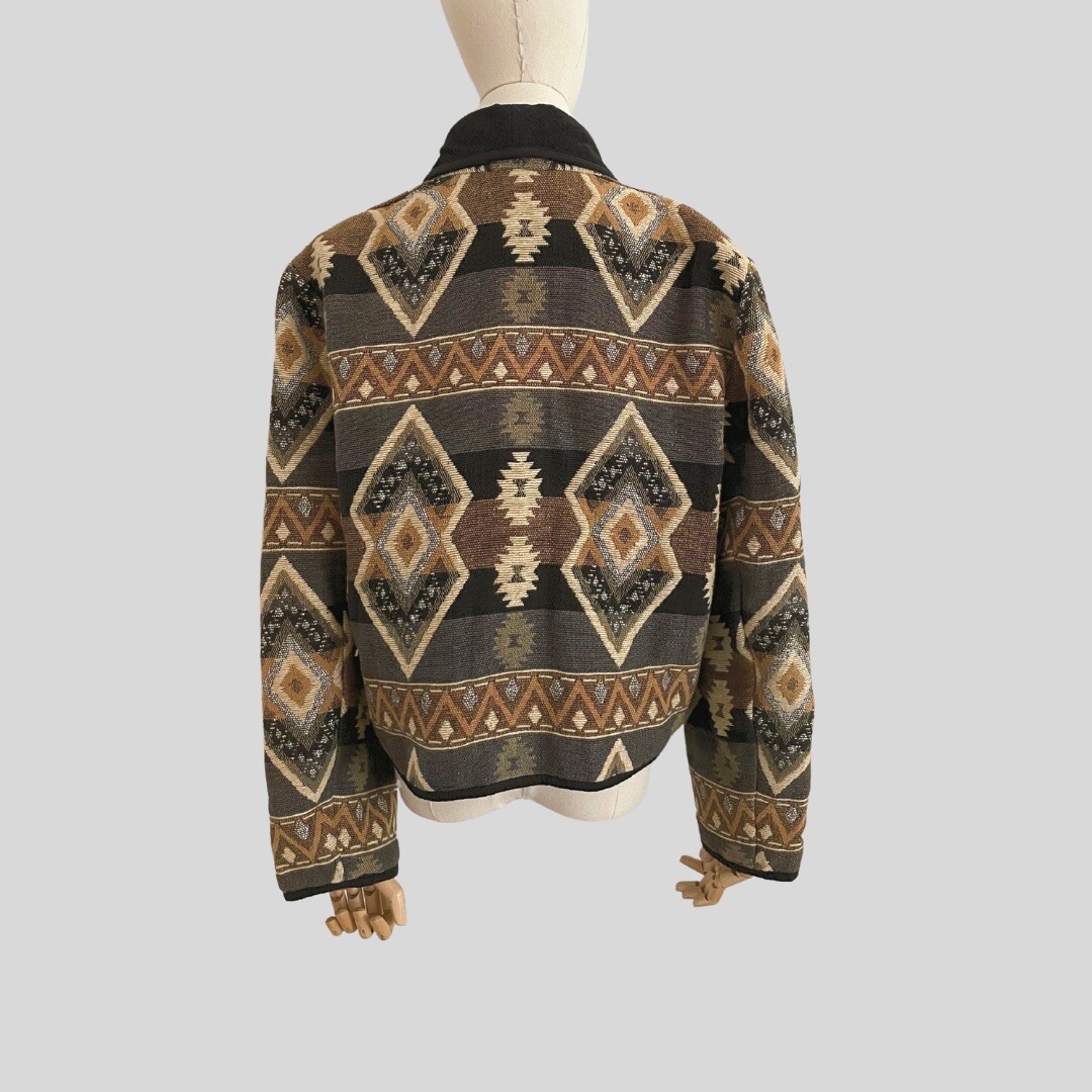 Vintage 90s Jacket Oversized New Identity Black Brown Cream Native American