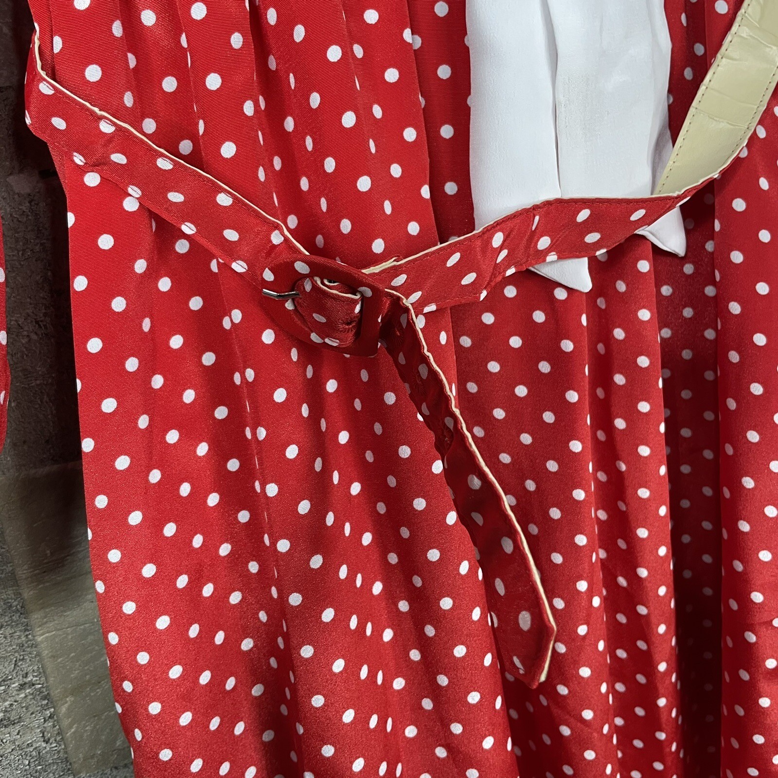 VTG Kay Brandon For h&a Dress Size 11 12 Red & White Polka Dot Long Sleeve Belt