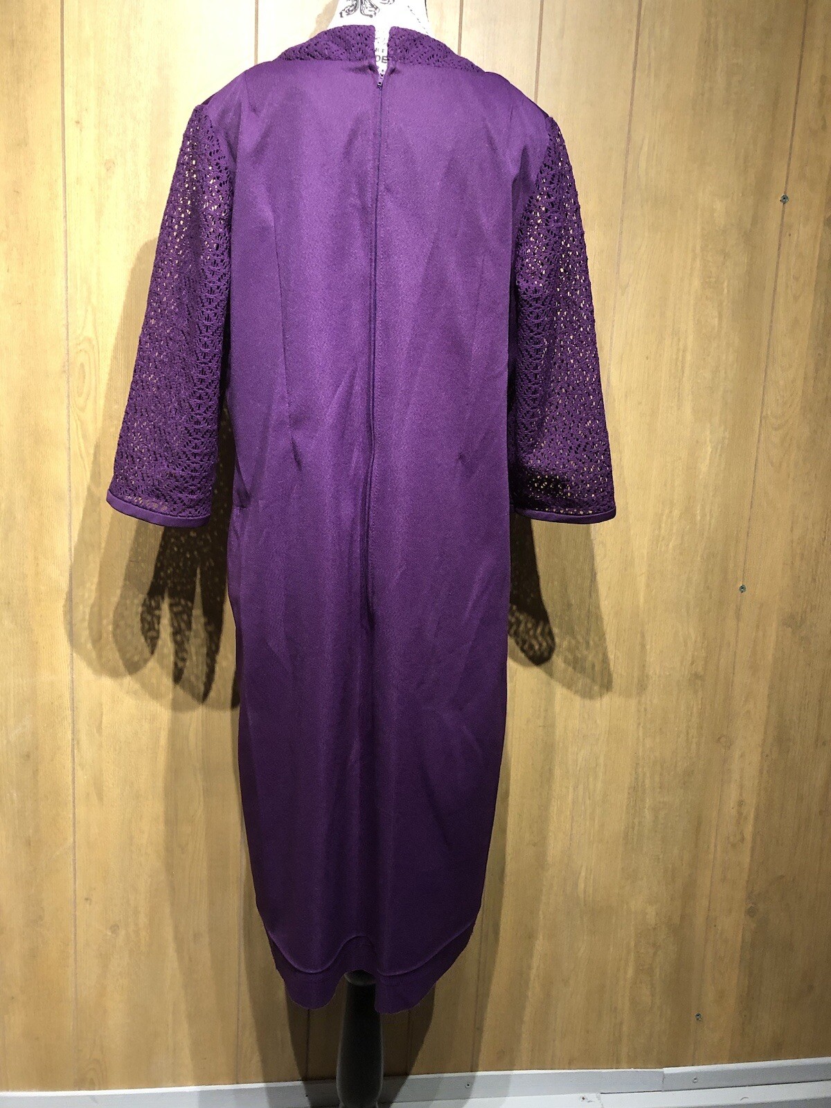 VTG 60s Mynete Polyester Eggplant Purple Mod GoGo Lace Sleeves Mini Dress ~L/XL