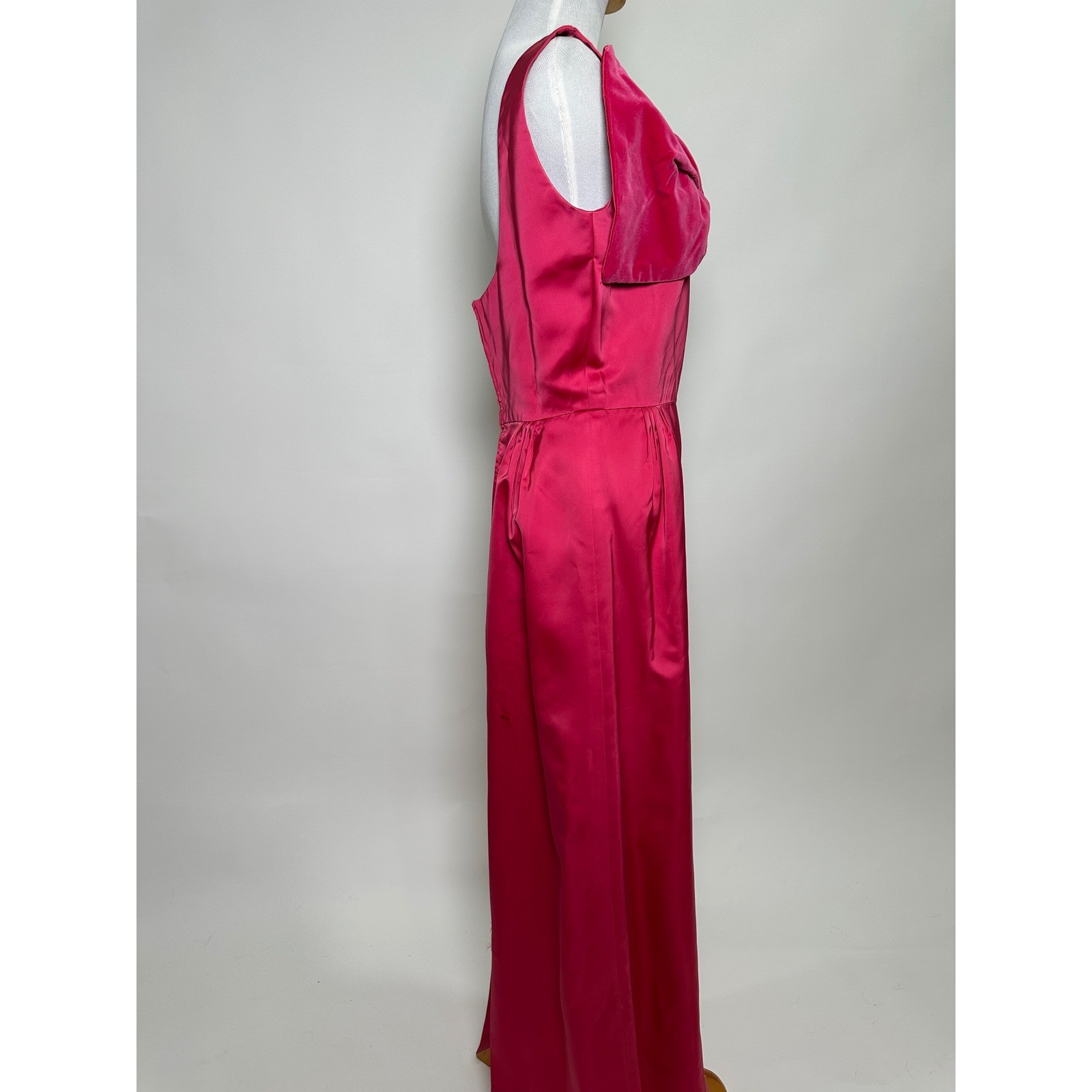 Vintage 1950s Hot Pink Marilyn Monroe Style Gown Oversized Velvet Bow Maxi Dress