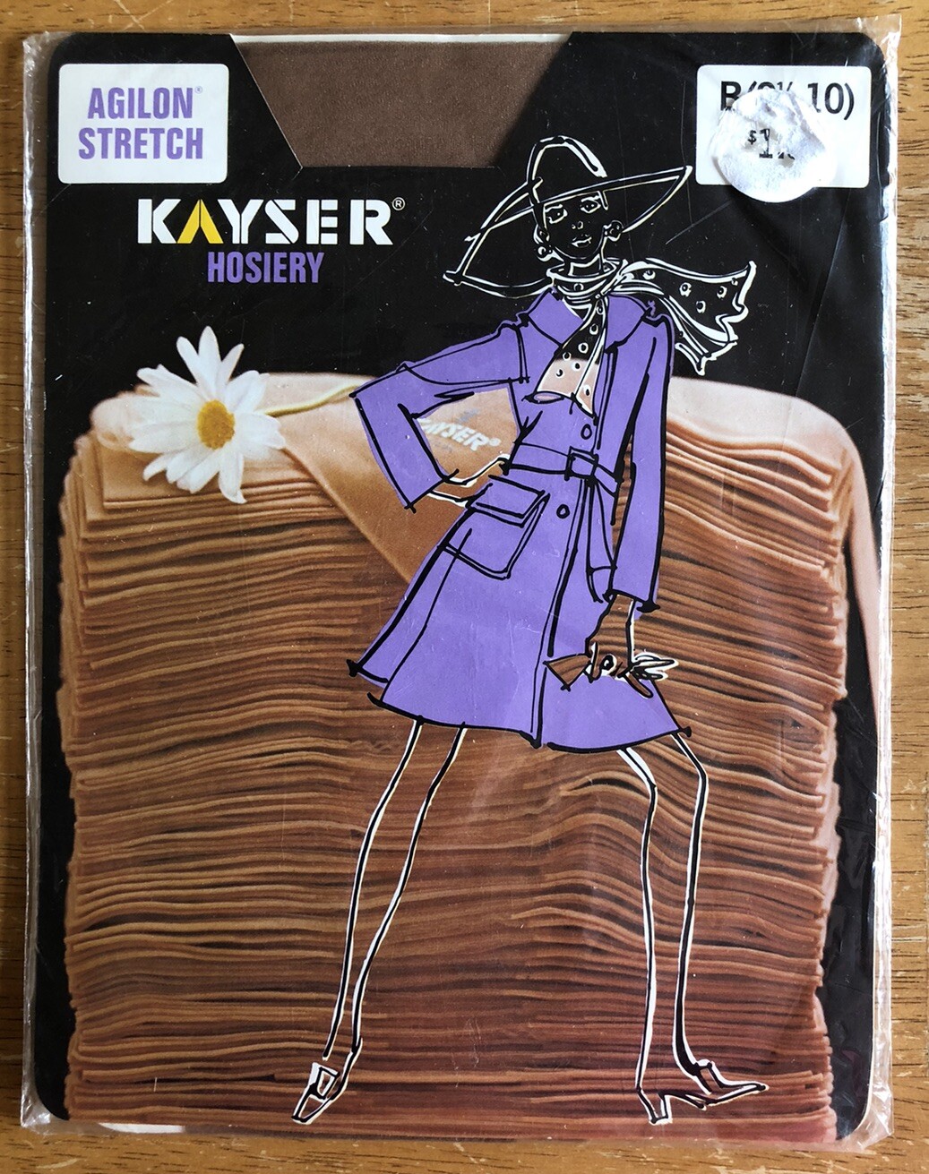 Vintage Kayser Hosiery Nylon Stockings 1 Pair Sz B (9.5-10) Sexy Deep Beige