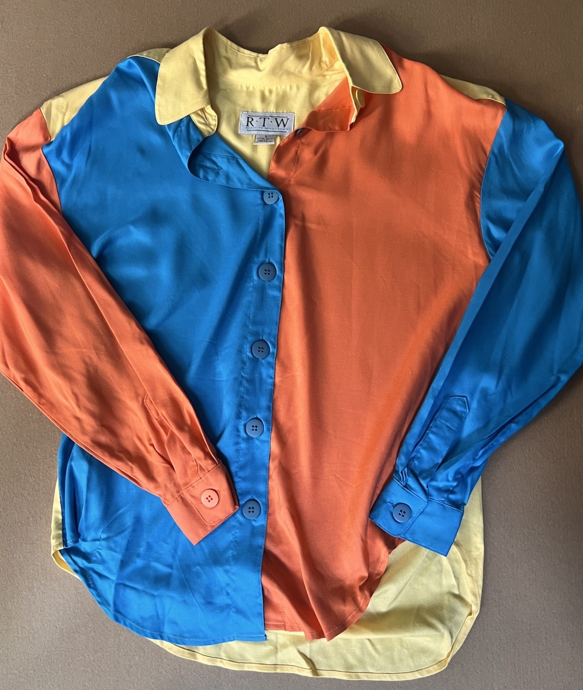 RTW Ready To Wind Down Blouse Vintage Retro Color Block Small Women’s Rayon