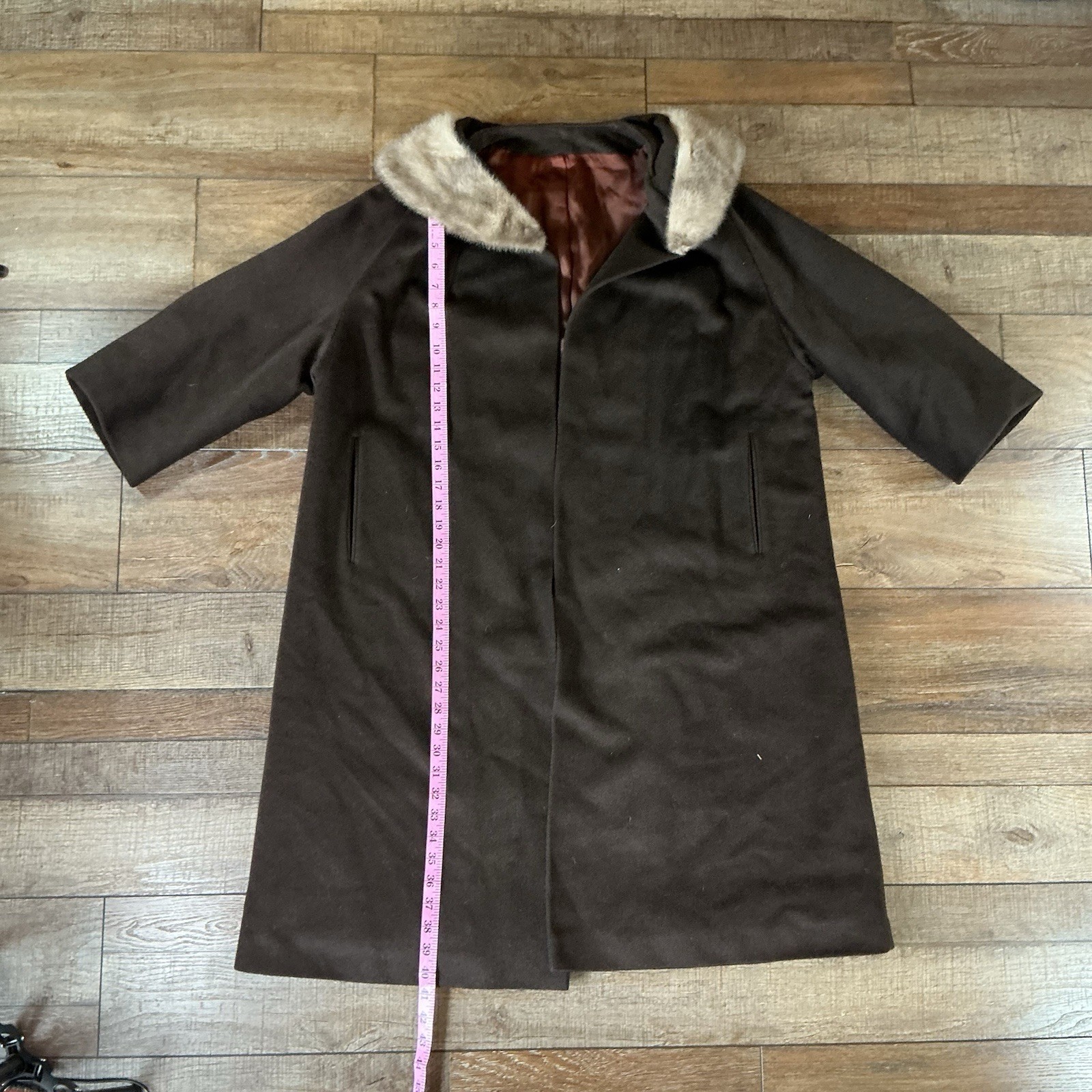 60s VTG Furlane Worumbo Wool Coat Faux Fur Collar Brown Women’s XL USA #141125