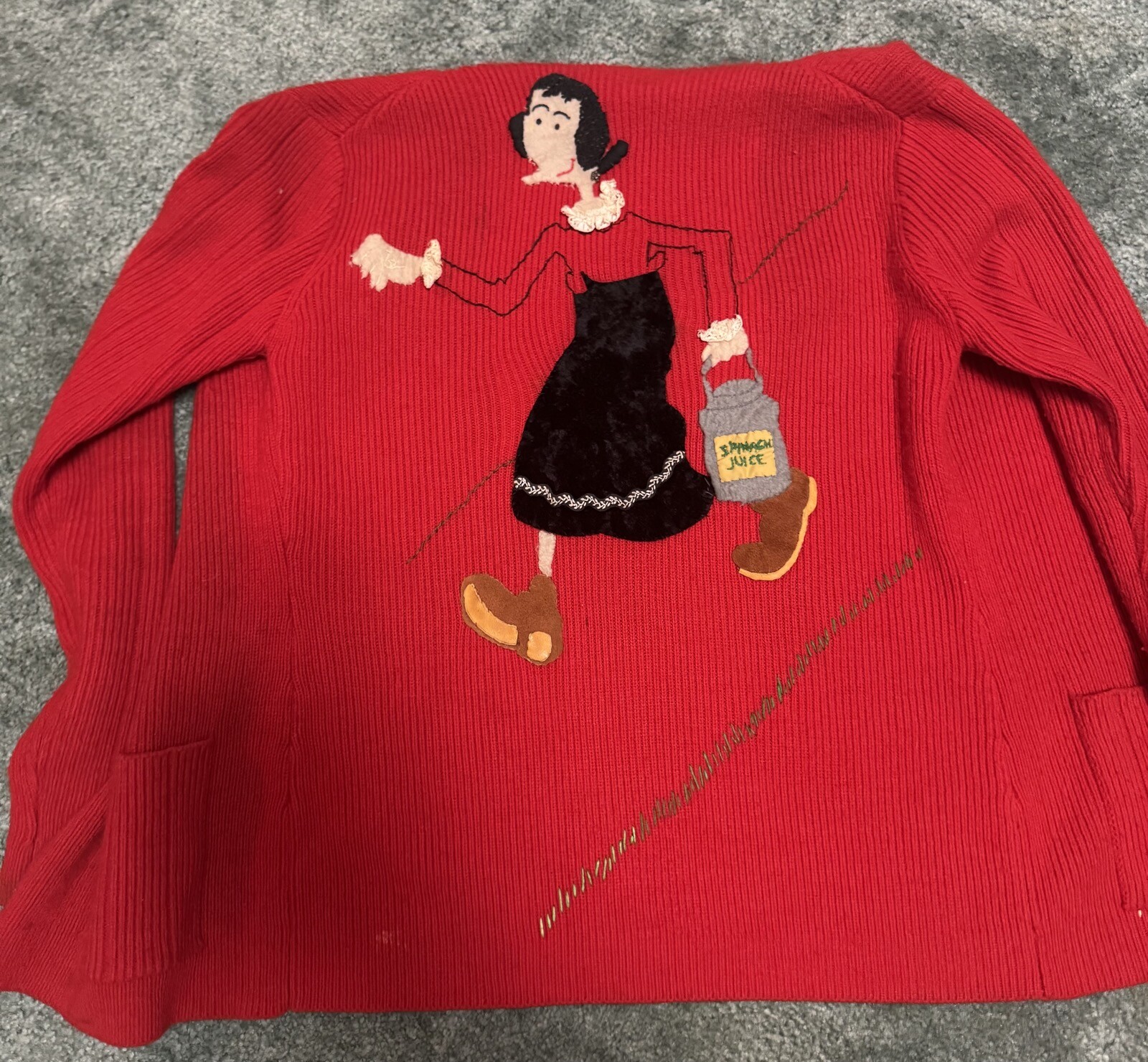Vintage Olive Oyl Popeye Red Sweater Small – Spinach Juice Homemade Sewn