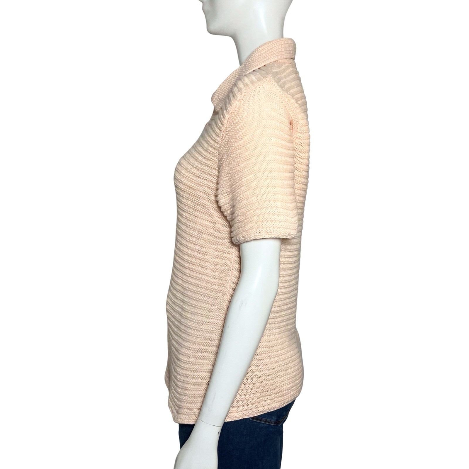 Vintage 80s Liz Claiborne Peach Linen Cotton Blend Knit Polo. S/M. Preppy Retro