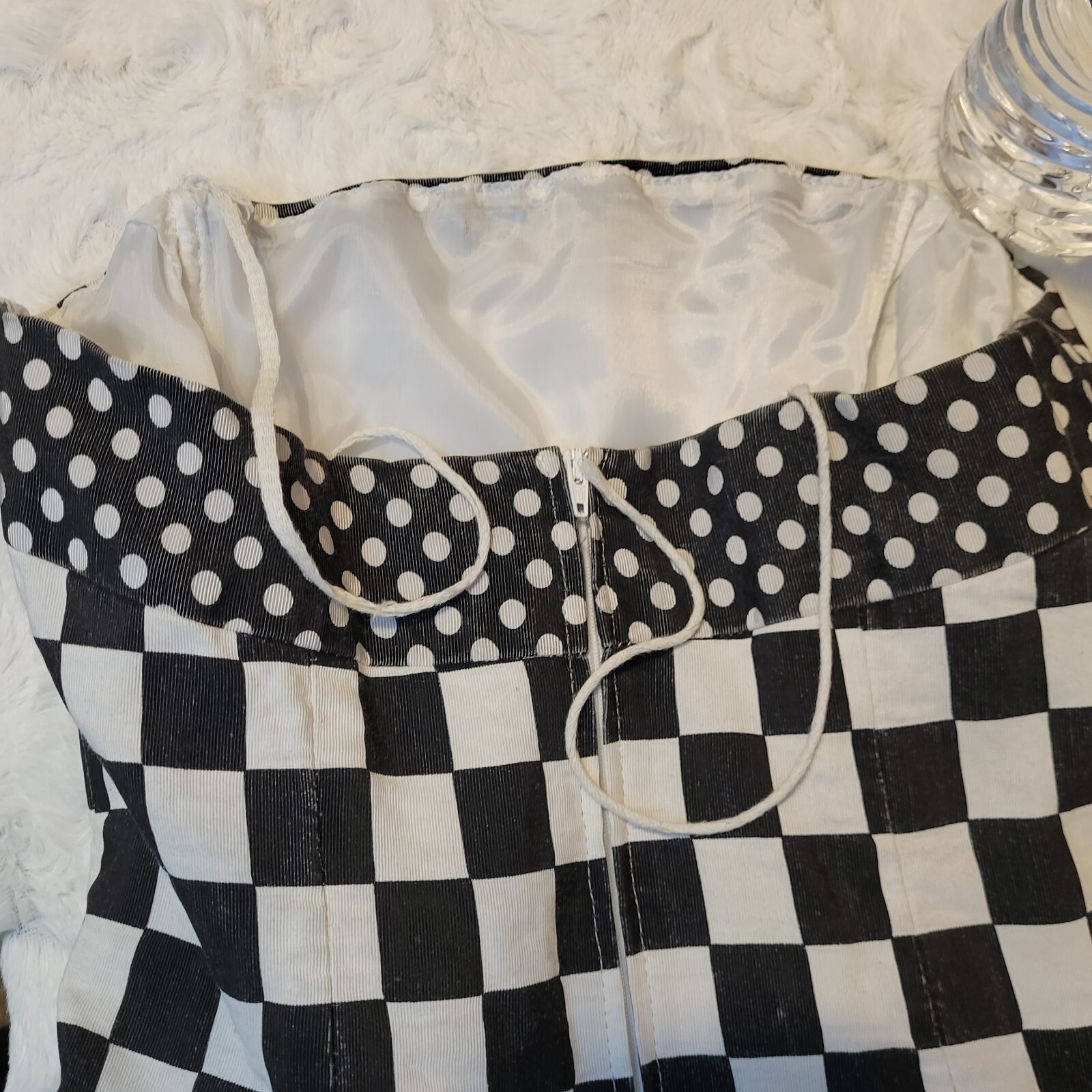 Vintage 80s Strapless Party Dress Black And White Checkered Chel’sea L’td