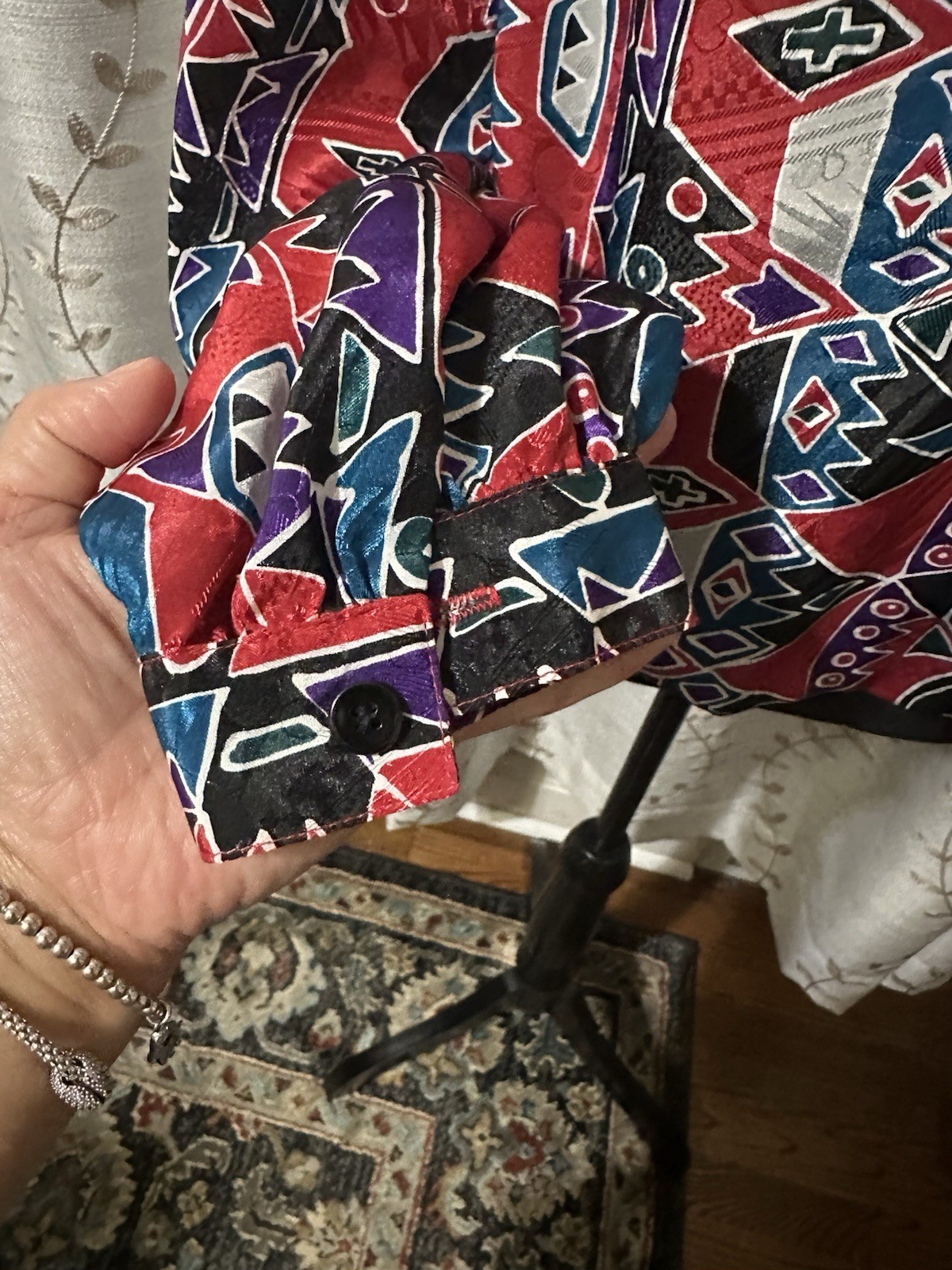 Vintage Da-Rue Of California Geometric Long Sleeve Elastic Waist Blouse Med?