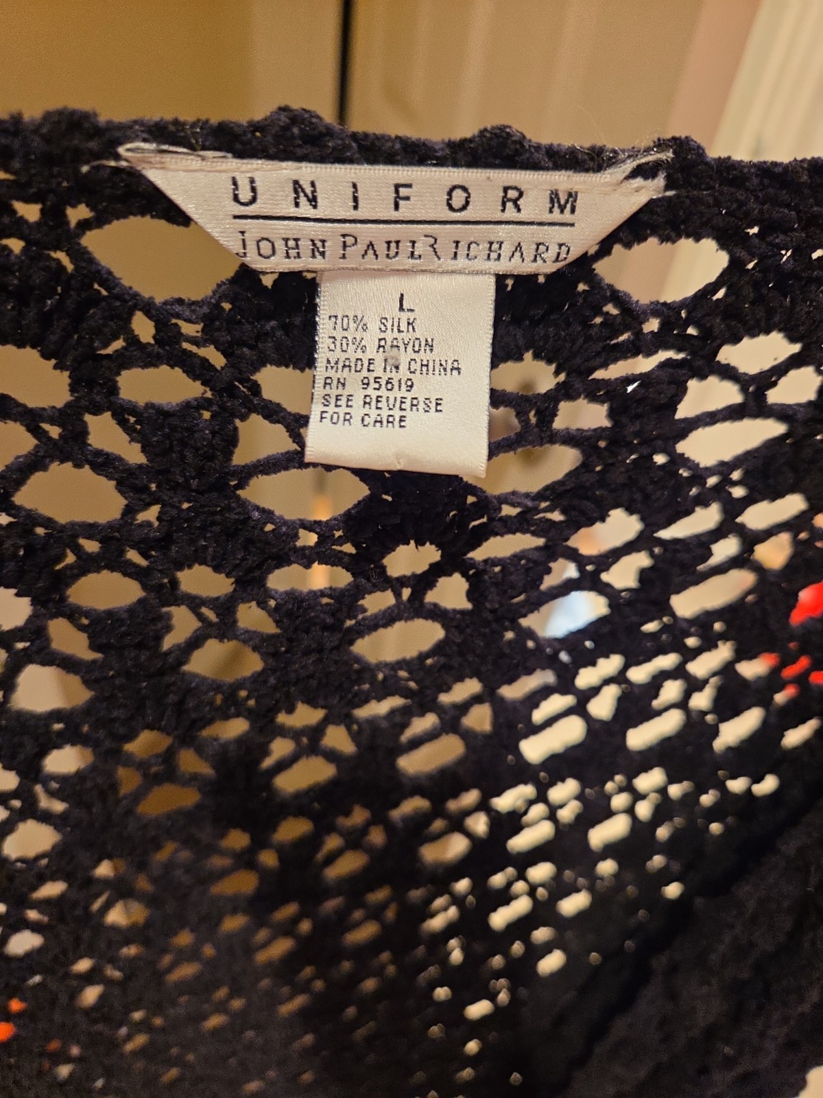 VTG 1980s 1990s Unirorm John Paul Richard Crochet type Black Cardigan Large Long