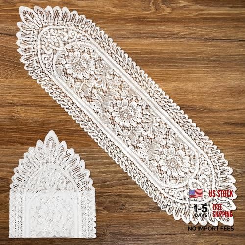 2 Pack Cotton Crochet Lace Rectangular Table Runne – European-Style Hollowed
