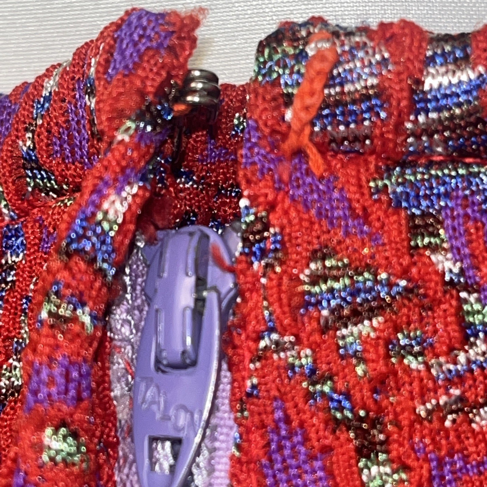 VTG 1960s Mod Dress Handmade Red Purple Abstract Retro Short Sleeve Midi Length