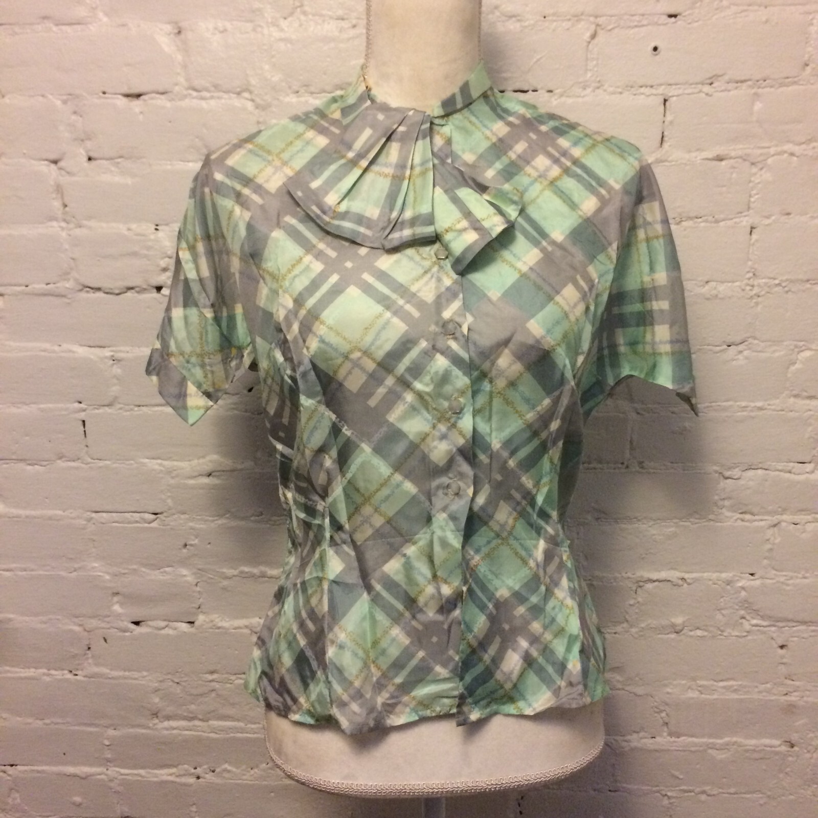 Vintage 60s Morelove The Couturier silk fitted bow neck blouse small secretary