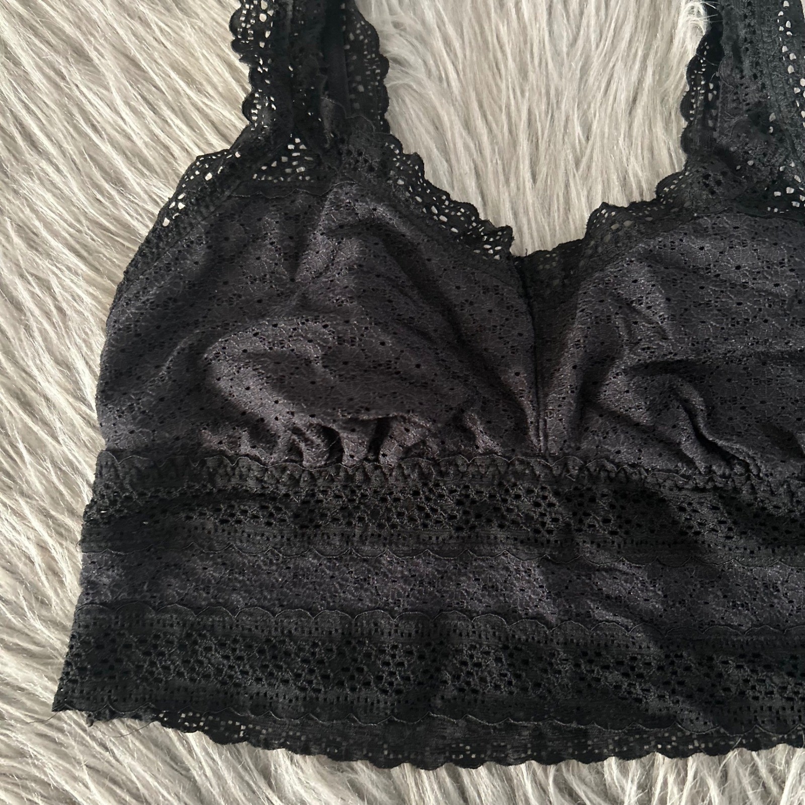 Aerie Wireless Bralette Womens Size Medium Black Floral Lace Unpadded Bra