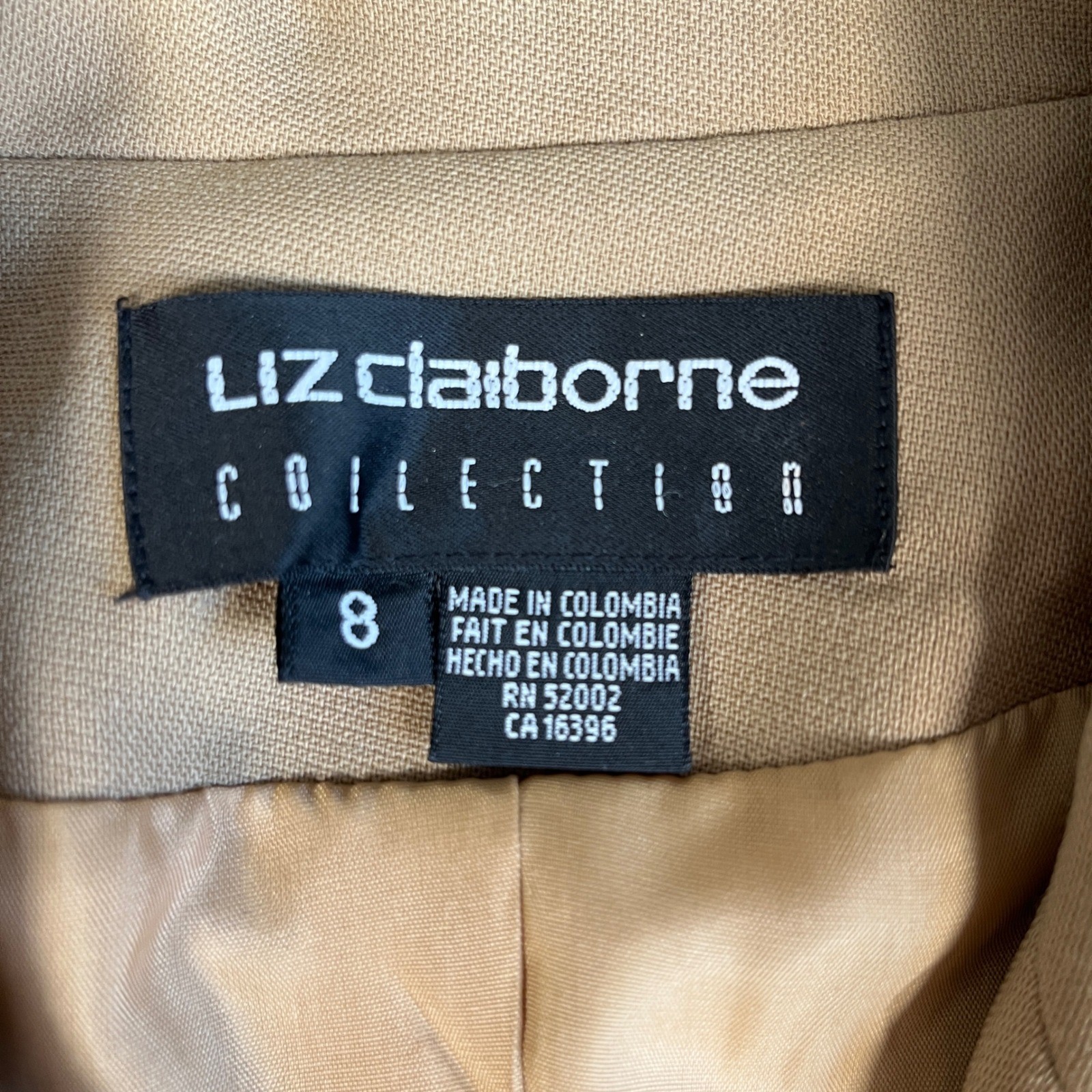 Liz Claiborne Collection Vintage 100% Wool Double Breasted Blazer Tan Beige 8