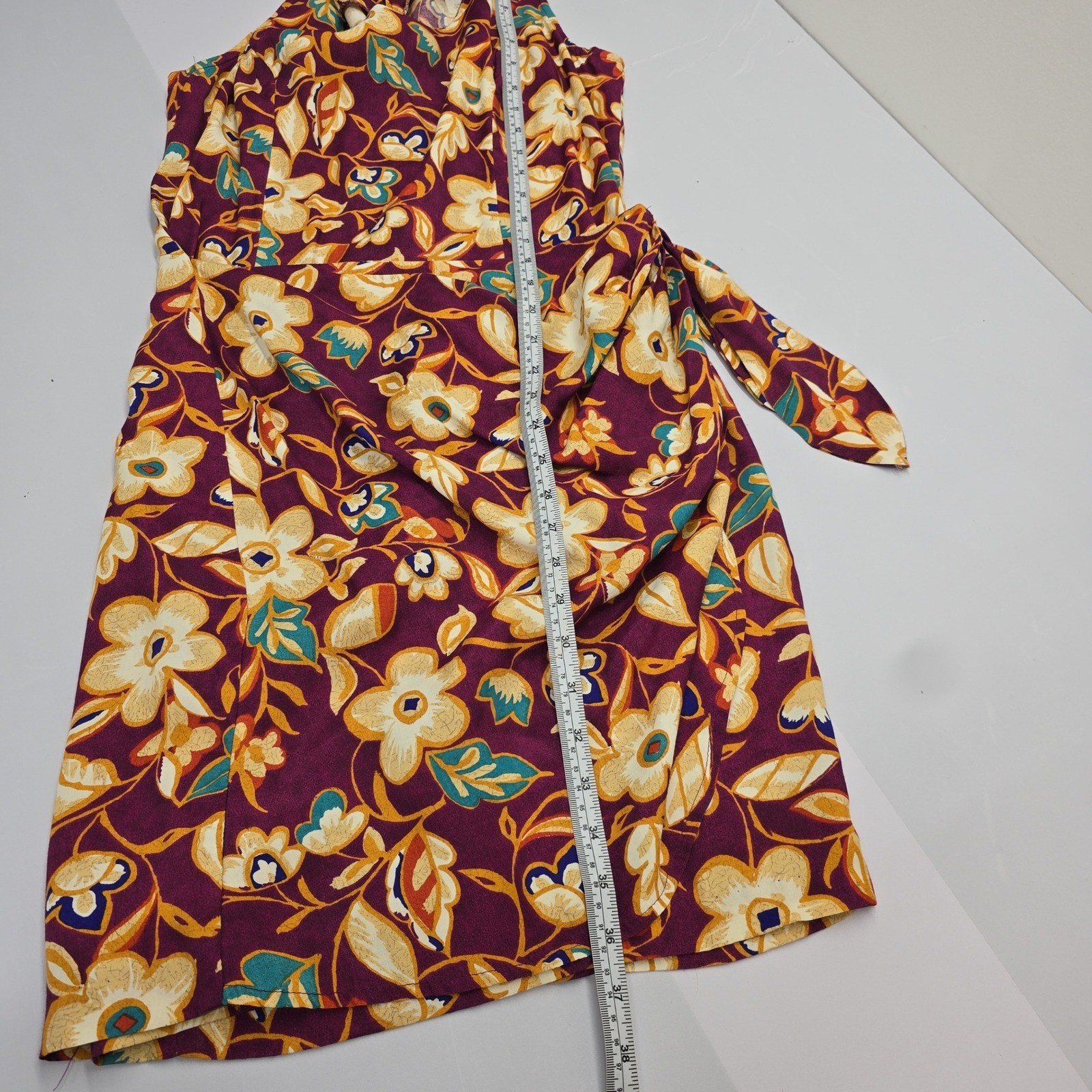 Vintage Rampage Floral Faux Wrap Mini Dress Purple Yellow Sleeveless Size 9 USA