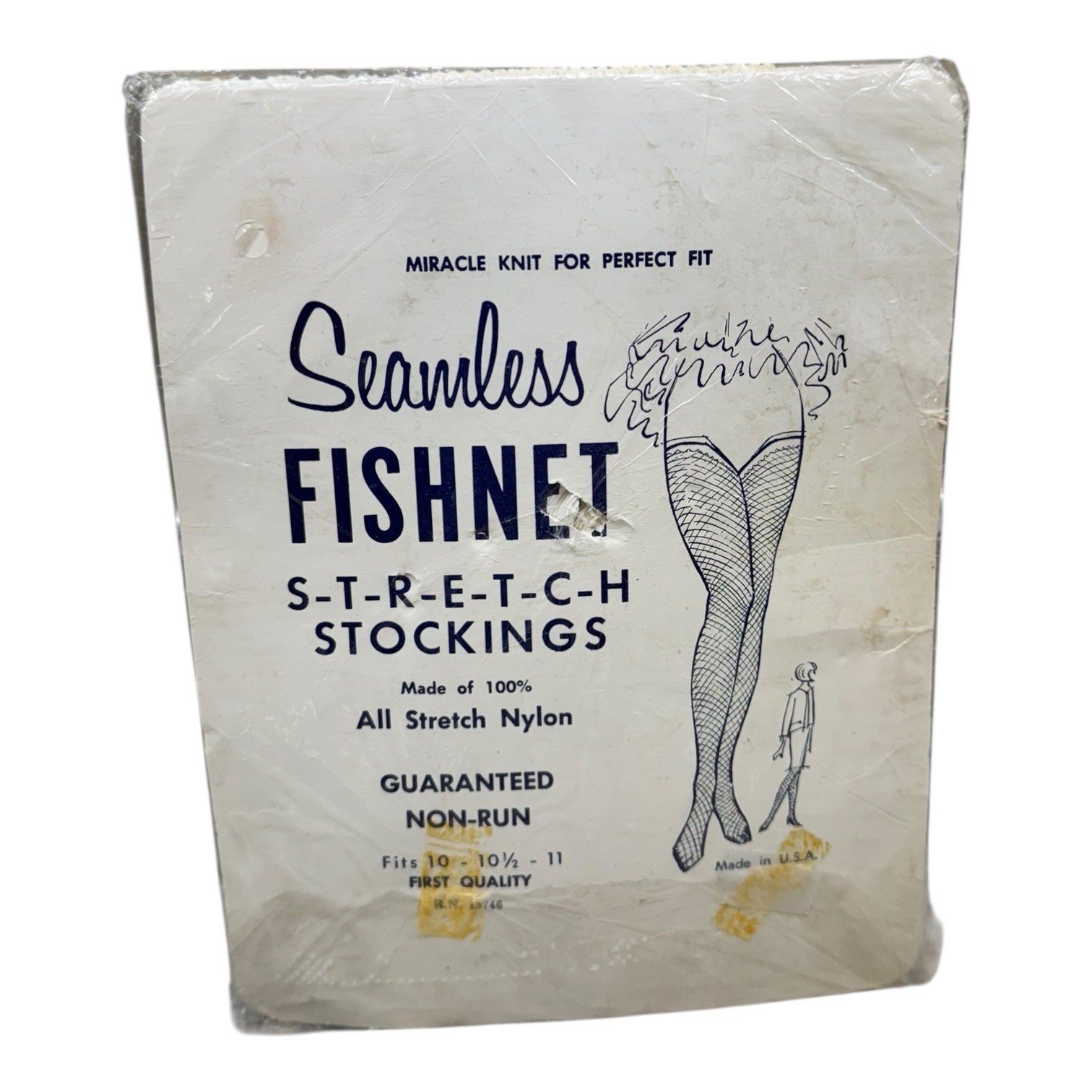 Vintage Seamless Fishnet Stockings 100% Stretch Nylon Fits 10-11 Sz B Off White