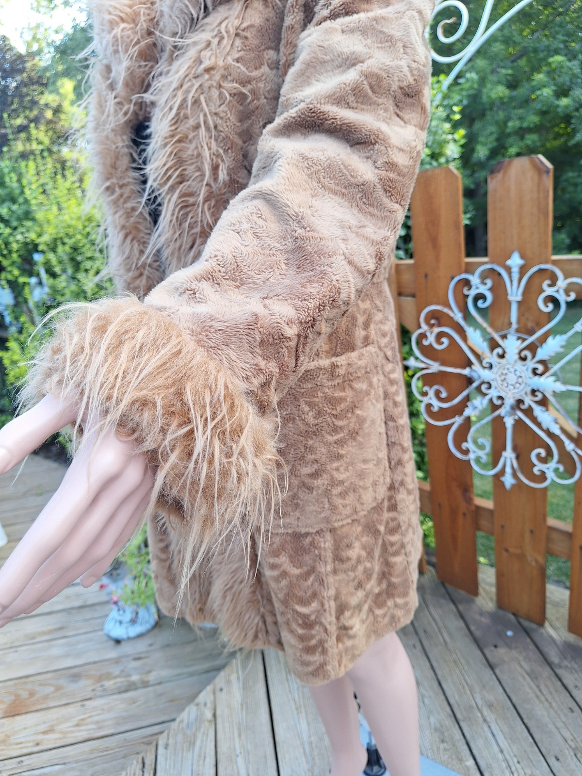 VTG 1990s Y2K GIACCA Penny Lane Coat with Faux Fur Trim Boho M Beige Mob Wife