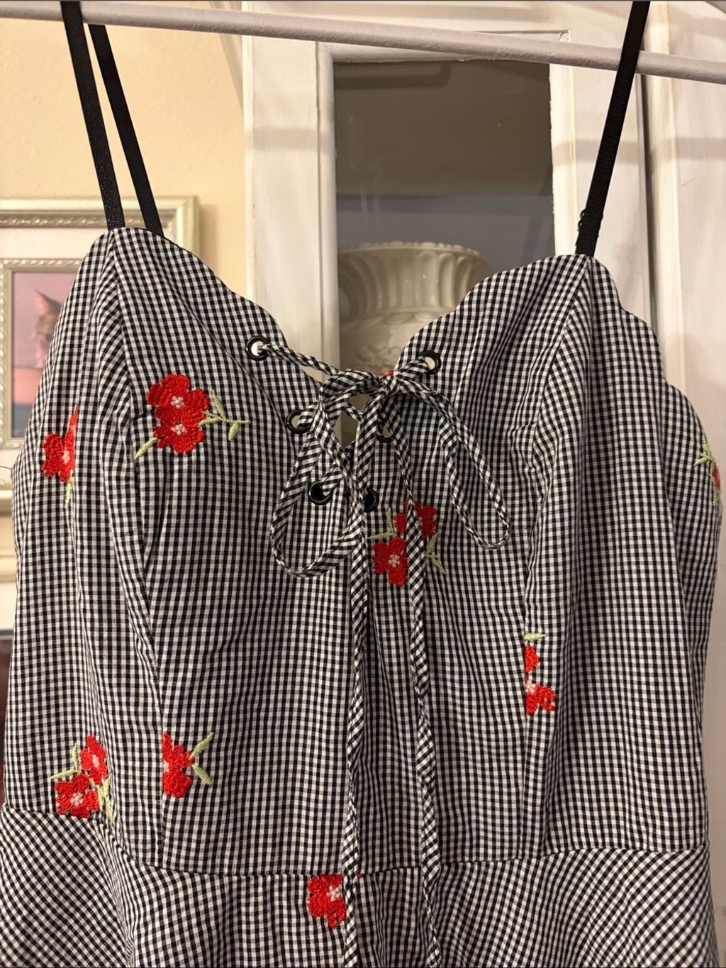 Vintage Y2K Jodi Kristopher corset style gingham / embroidered Jr. S 3 sundress