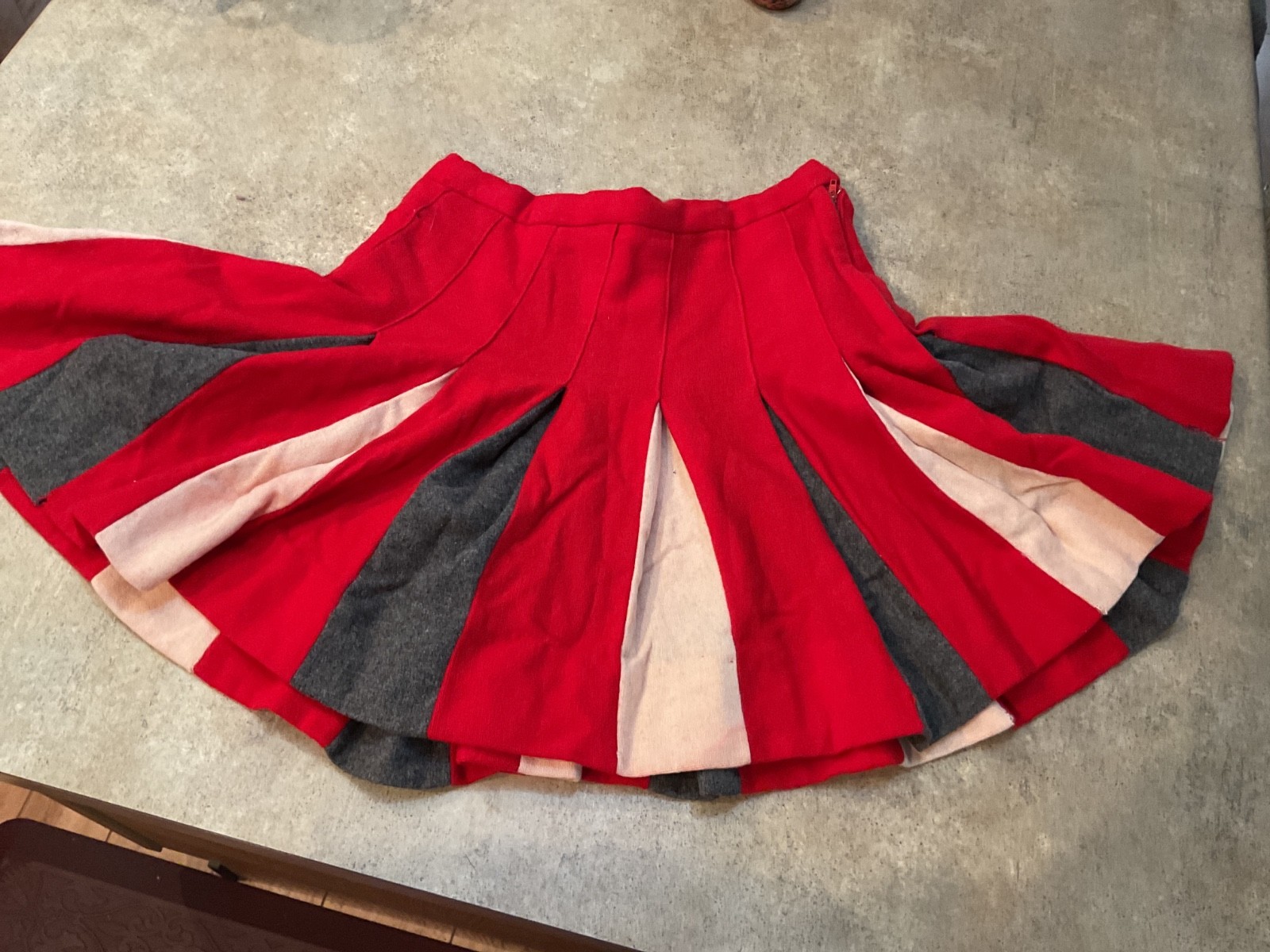 VTG Cheerleader Wool Pleated Cheer Skirt Red, Grey ,White 24” Waist