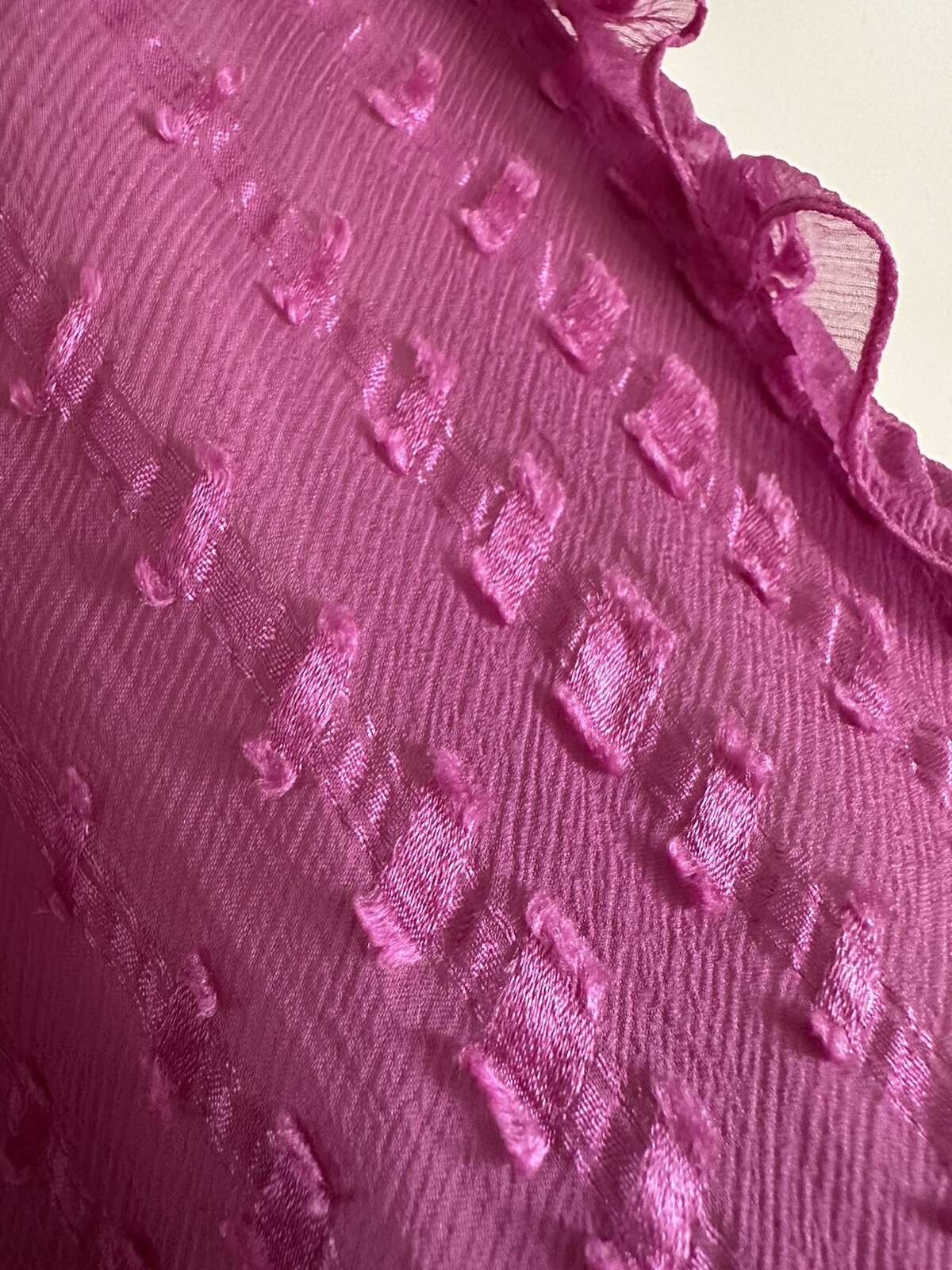1980s Neiman Marcus Pink Sheer Ruffle Wrap Dress Ribbon Belt Petite Vintage