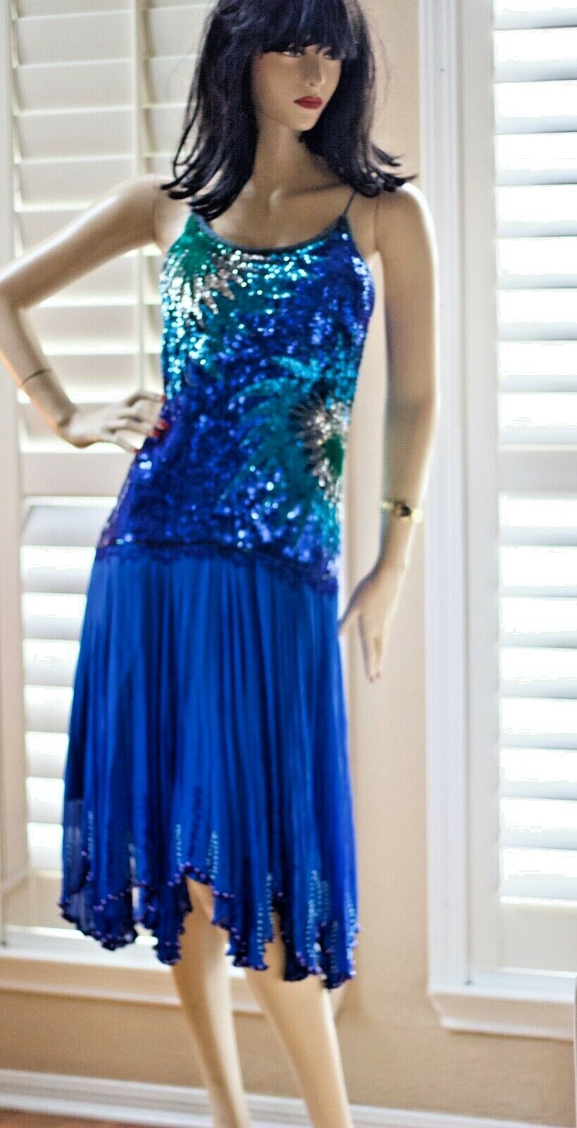 Amazing Vintage Sequin Silk Gatsby Formal Festival Cocktail PgDress S-M