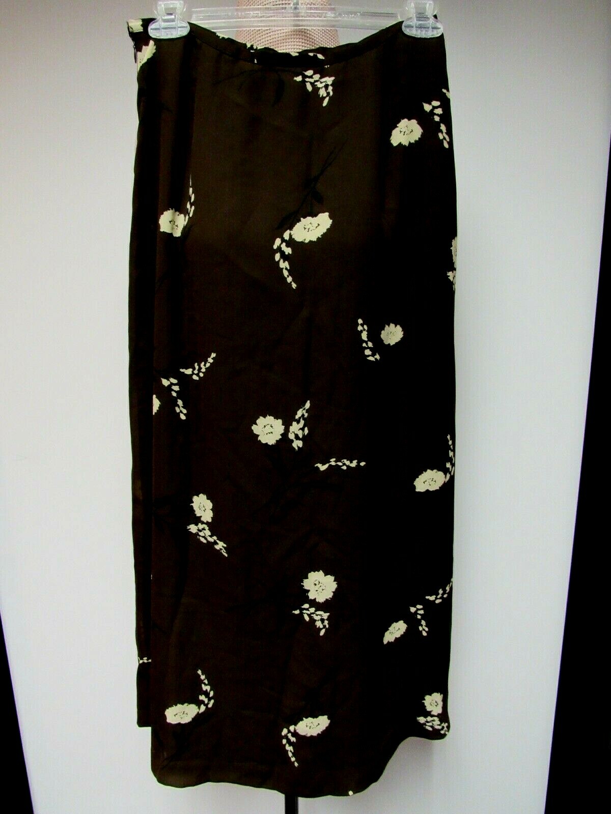 VTG CHAUS A Line Straight Skirt Floral Dark Chocolate Brown Black Beige 6 S M EU