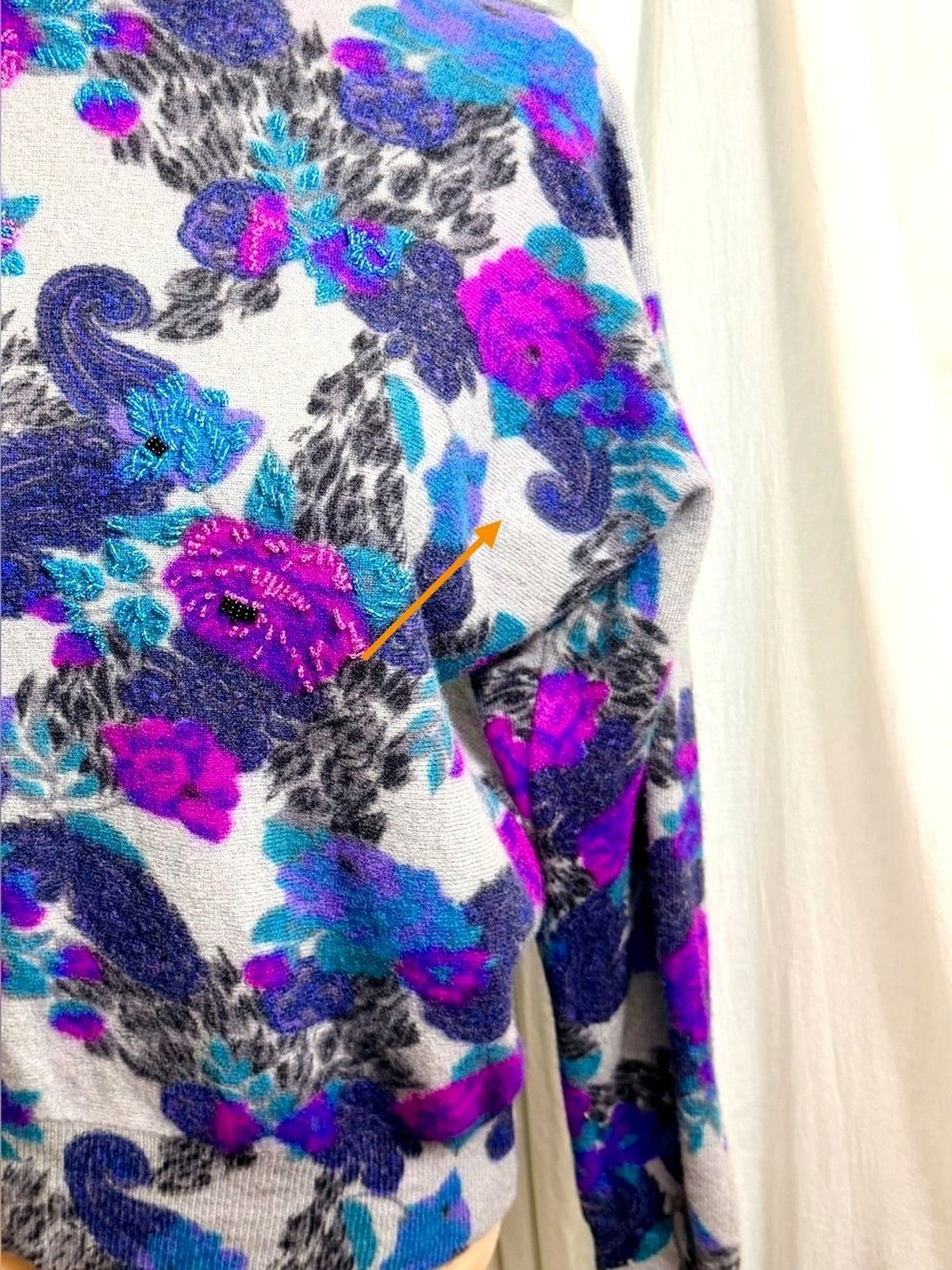 Vintage 80s Eminent Beaded Floral Lambswool Blend Sweater – Size M Dolman