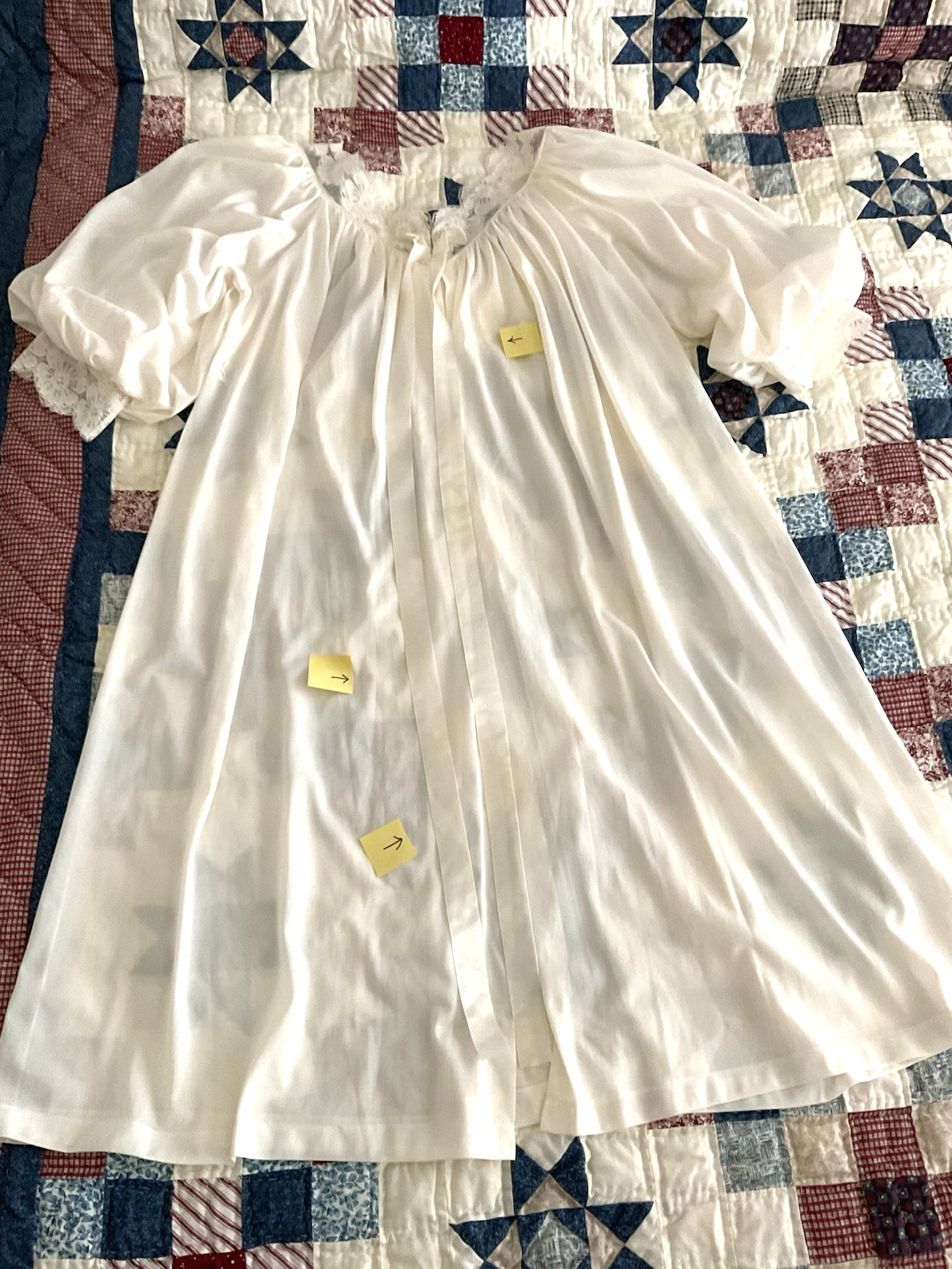 1963 SANS SOUCI White Peignoir Robe Double Chiffon Sleeves Lace Cuff Tie Front-S