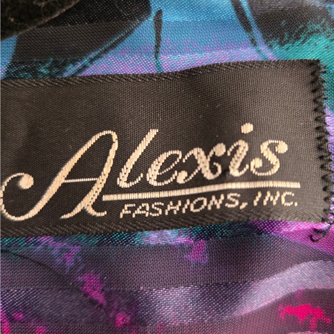 80s Vintage Alexis Fashions Dress Rich Tones Silky Polyester Shoulder Pads 13/14