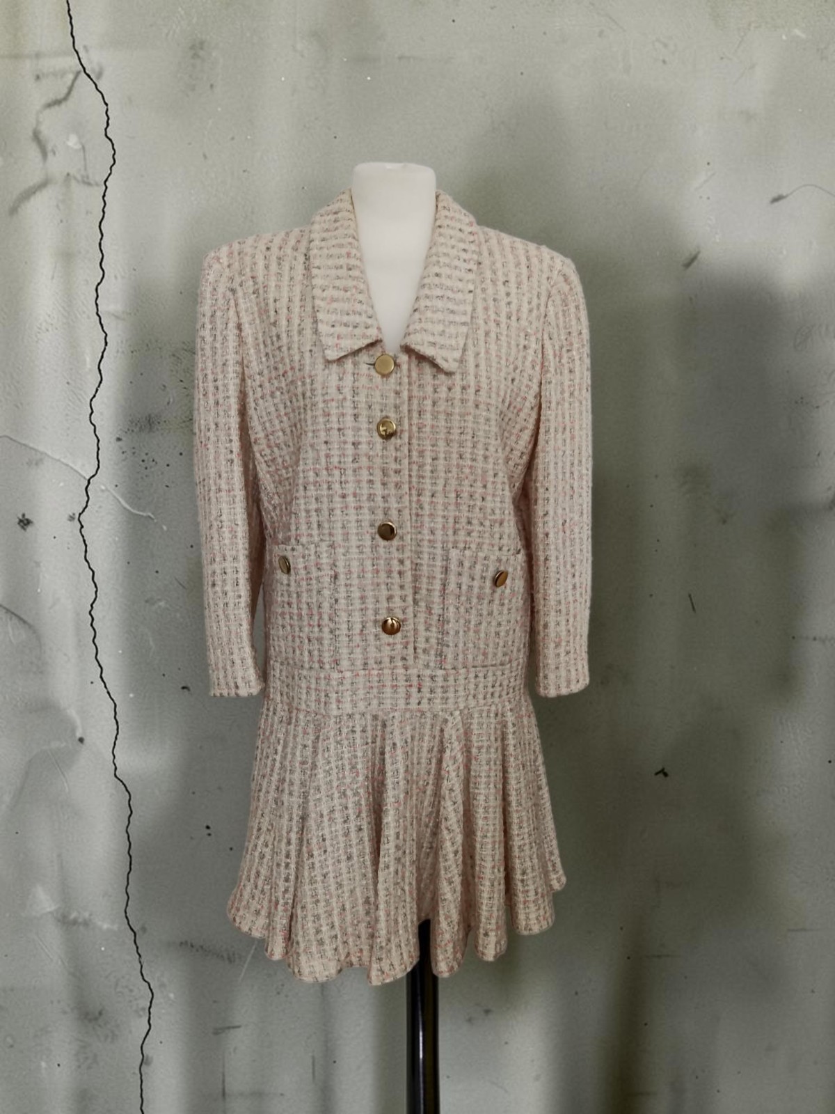 Max Heymans Rare Vintage Haute Couture Tweed Boucle Drop-Waist Flapper Dress M L