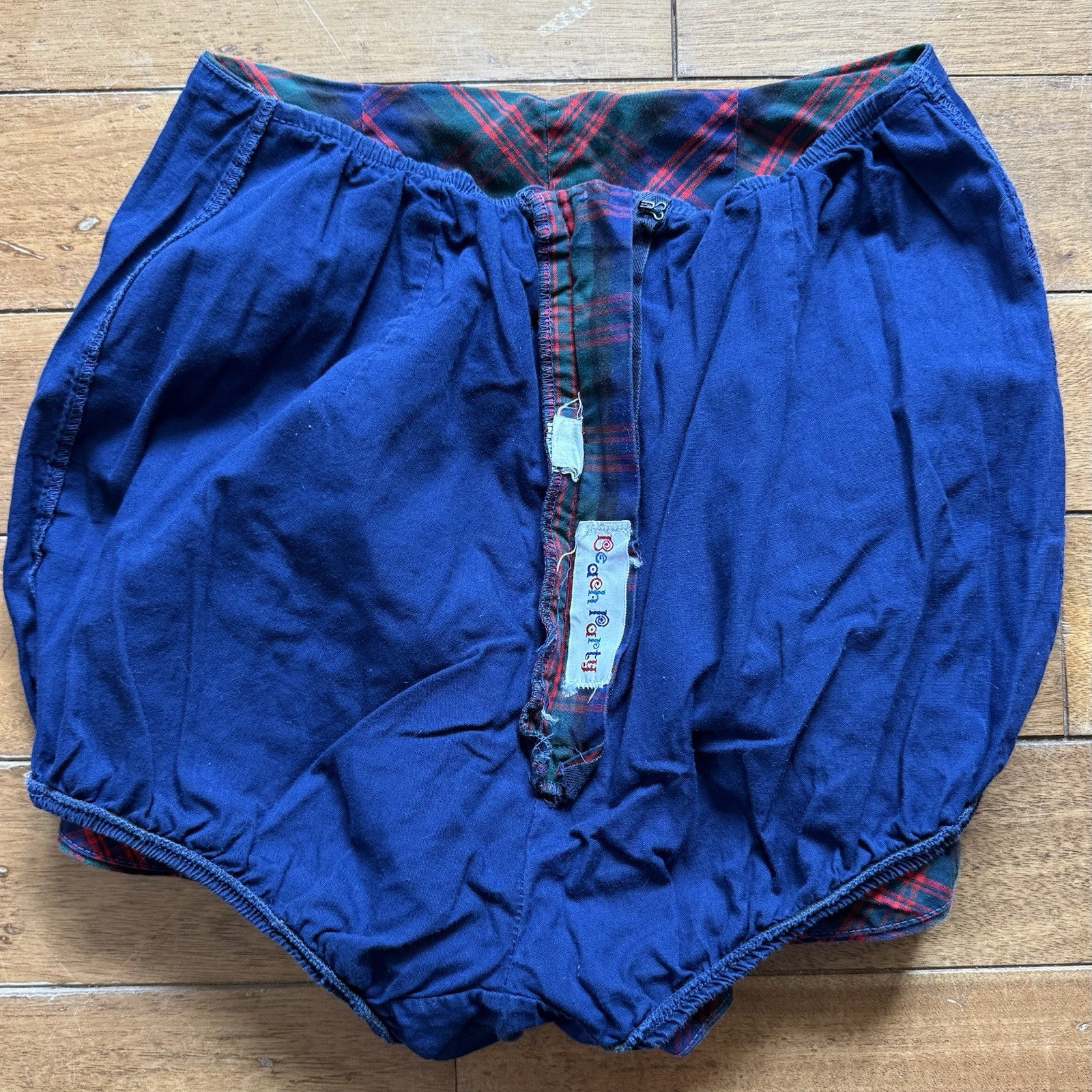 2pc VTG 60s MCM Sailor Bikini Plaid Swimsuit Boy Shorts ILGWU Union Made Sz S/M