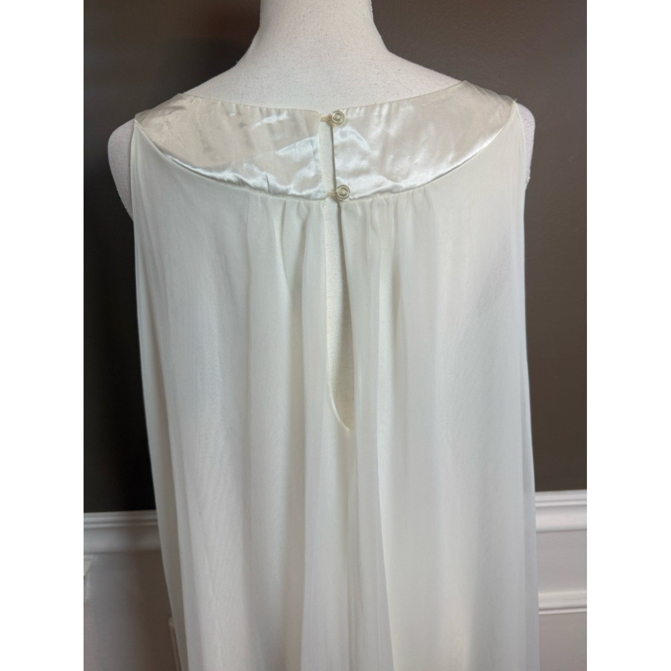 Vintage Gossard Artemis Bridal Nightgown White Sheer Lace Maxi S/M Petite