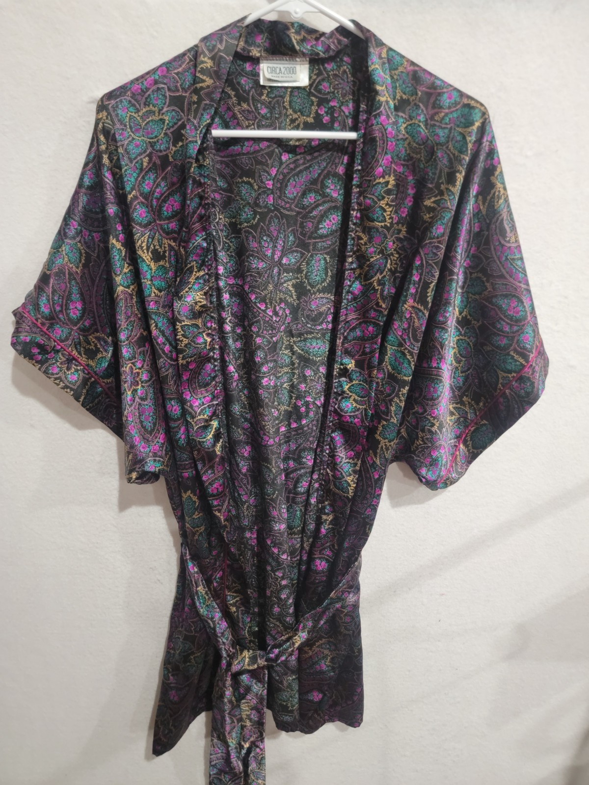 Vintage Circa 2000 Paisley Robe Camisole Set 2XL Made in USA Satin Lingerie 2pc
