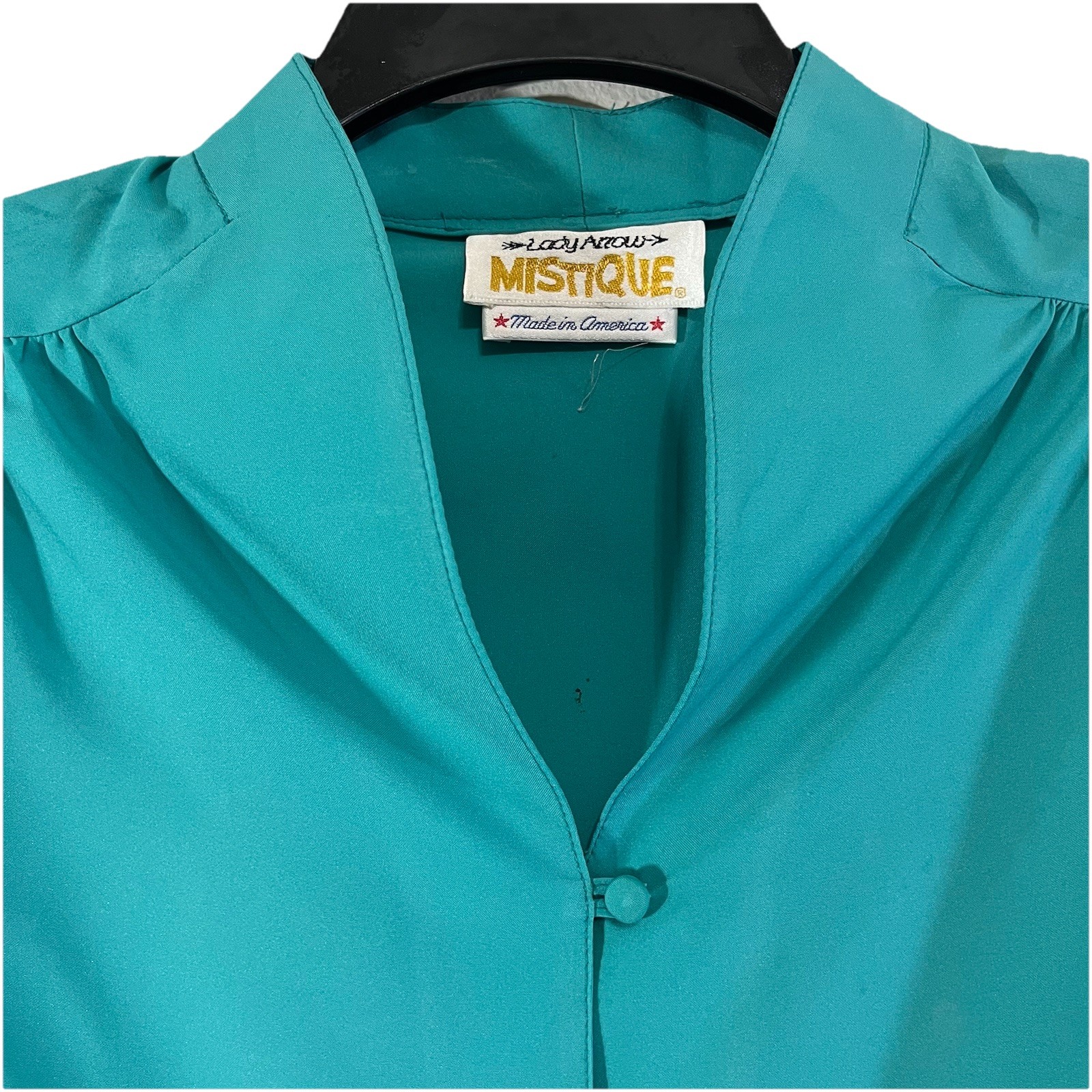 Vintage 70s 80s Lady Arrow Blouse Teal Button Down Shirt Western USA Retro 1980s
