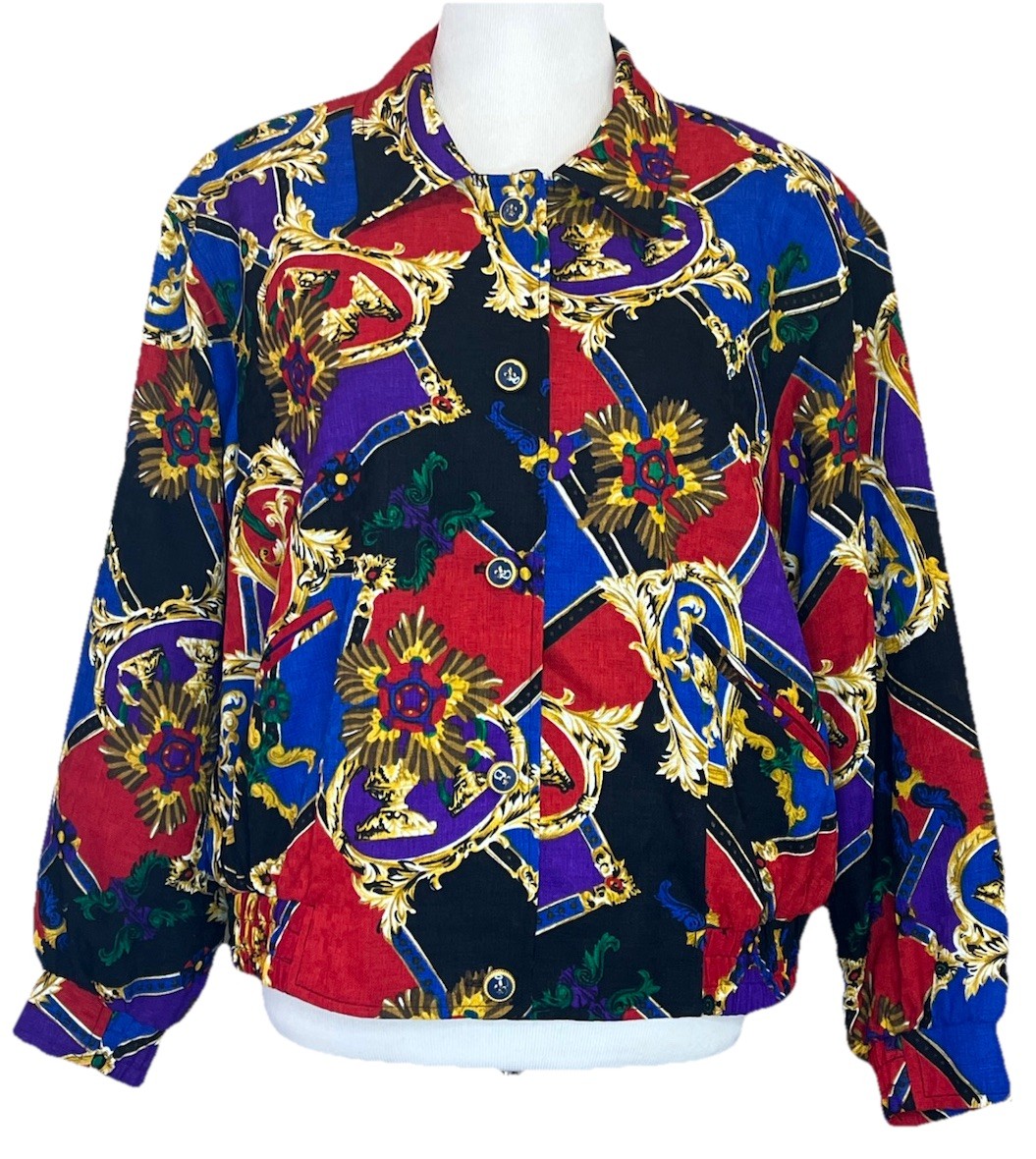 Vintage 90s Y2K Lilli Ann Designer Jacket Windbreaker Colorful Baroque Size M/L
