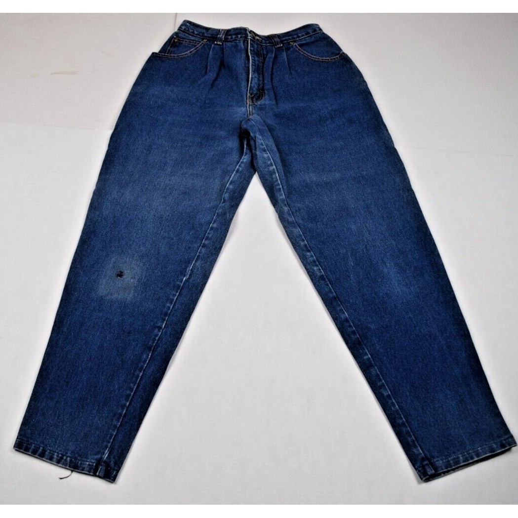 Vintage Jordache Jeans 28 x 29 80s Blue Pleat Tapered High Waist Patched MadeUSA
