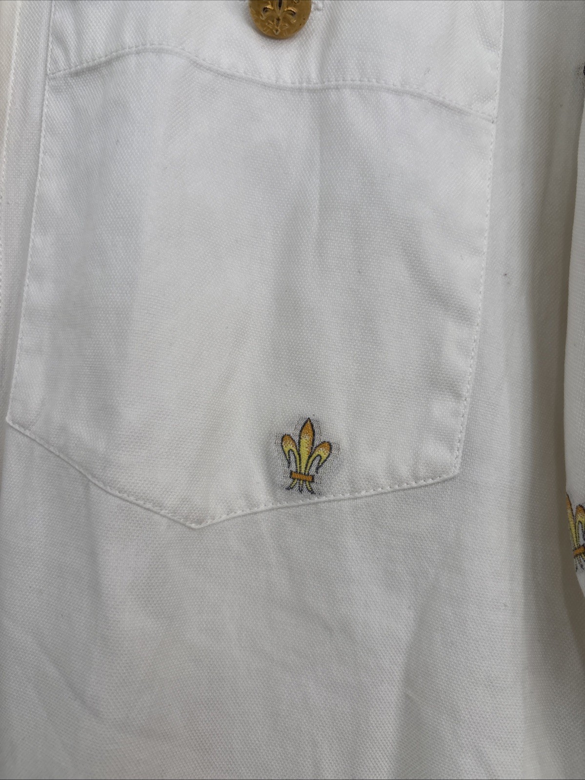 VTG ESCADA Margaetha Ley fleur-de-lis Embroidered Gold Button Blouse 34 Germany