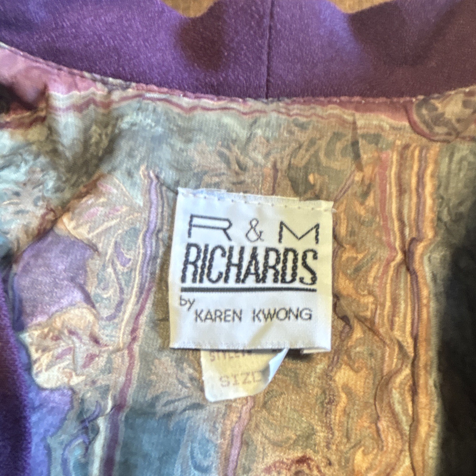 NWT Vintage 90s R&M Richards Karen Kwong Plum Velvet Patchwork Jacket Set 14