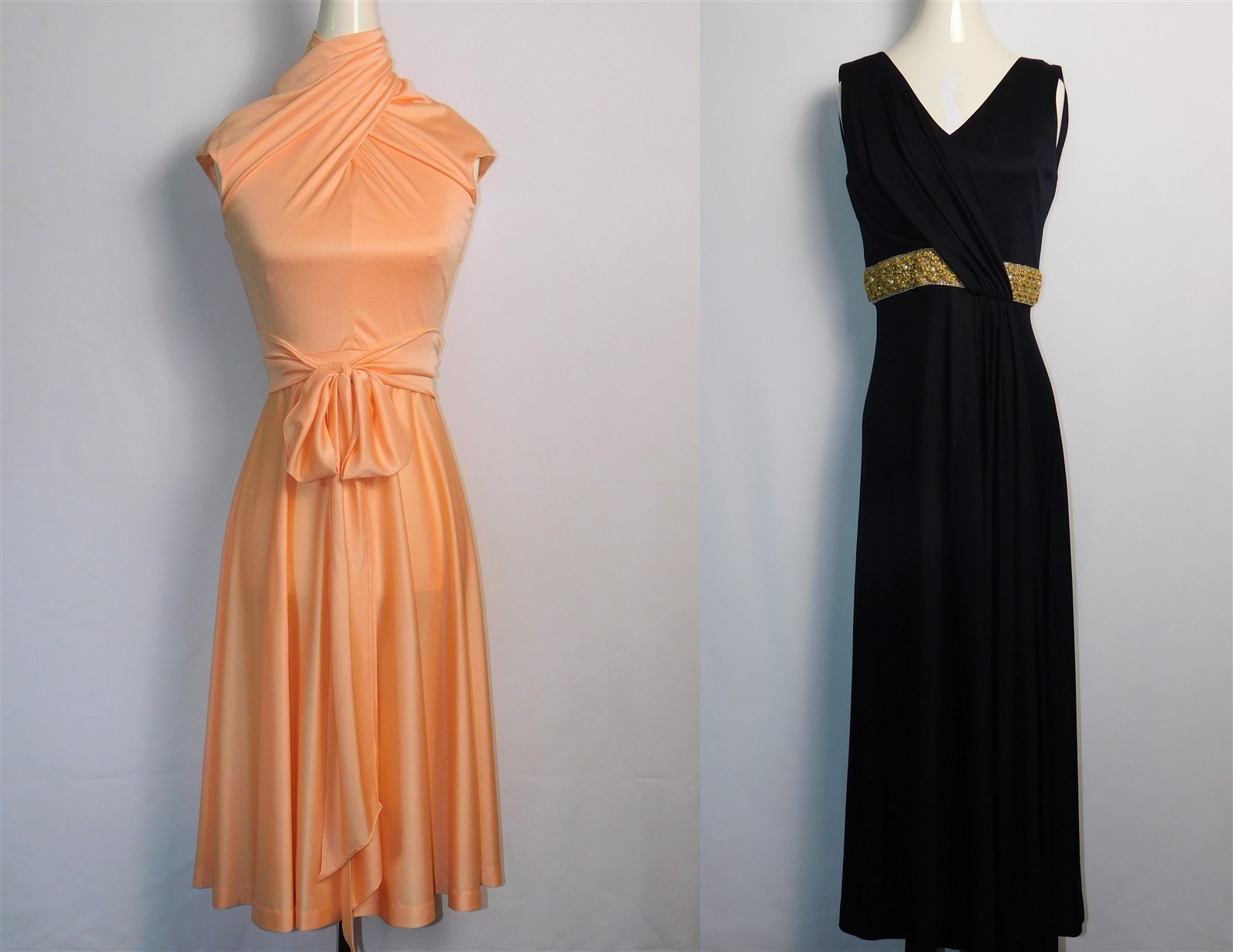 2 Pcs Vintage Women’s Peach Wrap A-line & Black Wrap Sleeveless Party Dresses