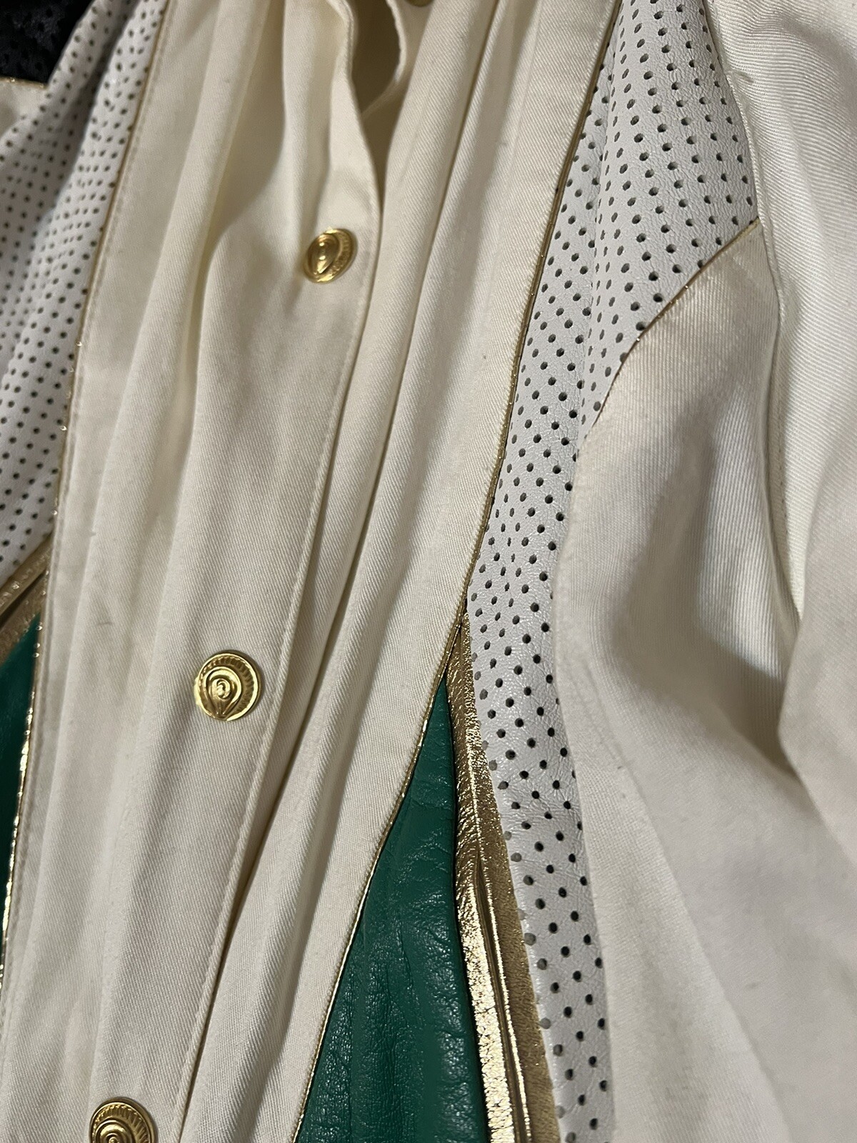 Vintage 80’s Deja Vu Designs COLORBLOCK White Leather Gold Snap Jacket S