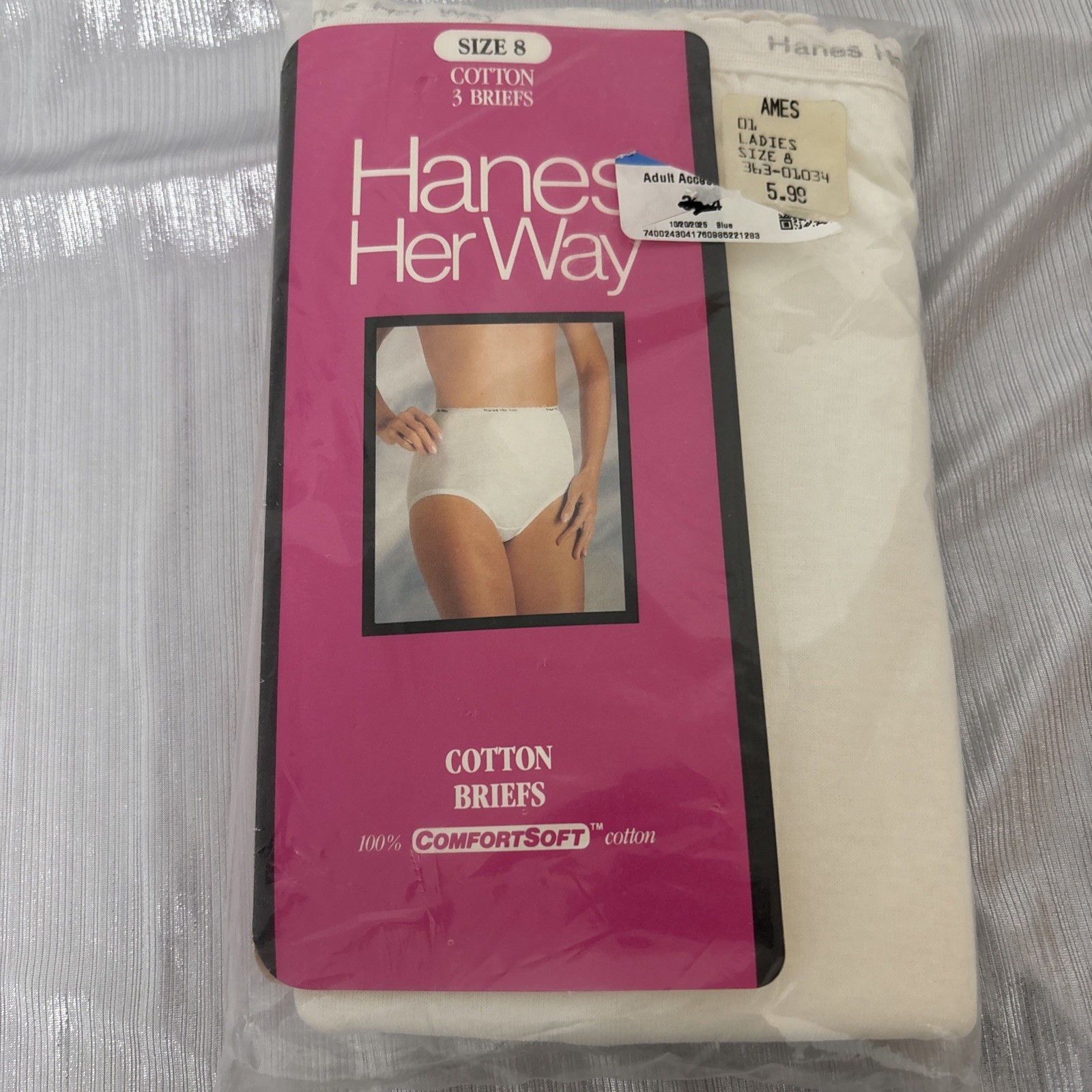 VINTAGE 1990 Hanes Her Way Cotton Briefs Panties 3 Pack Sz 8 Comfortsoft Women
