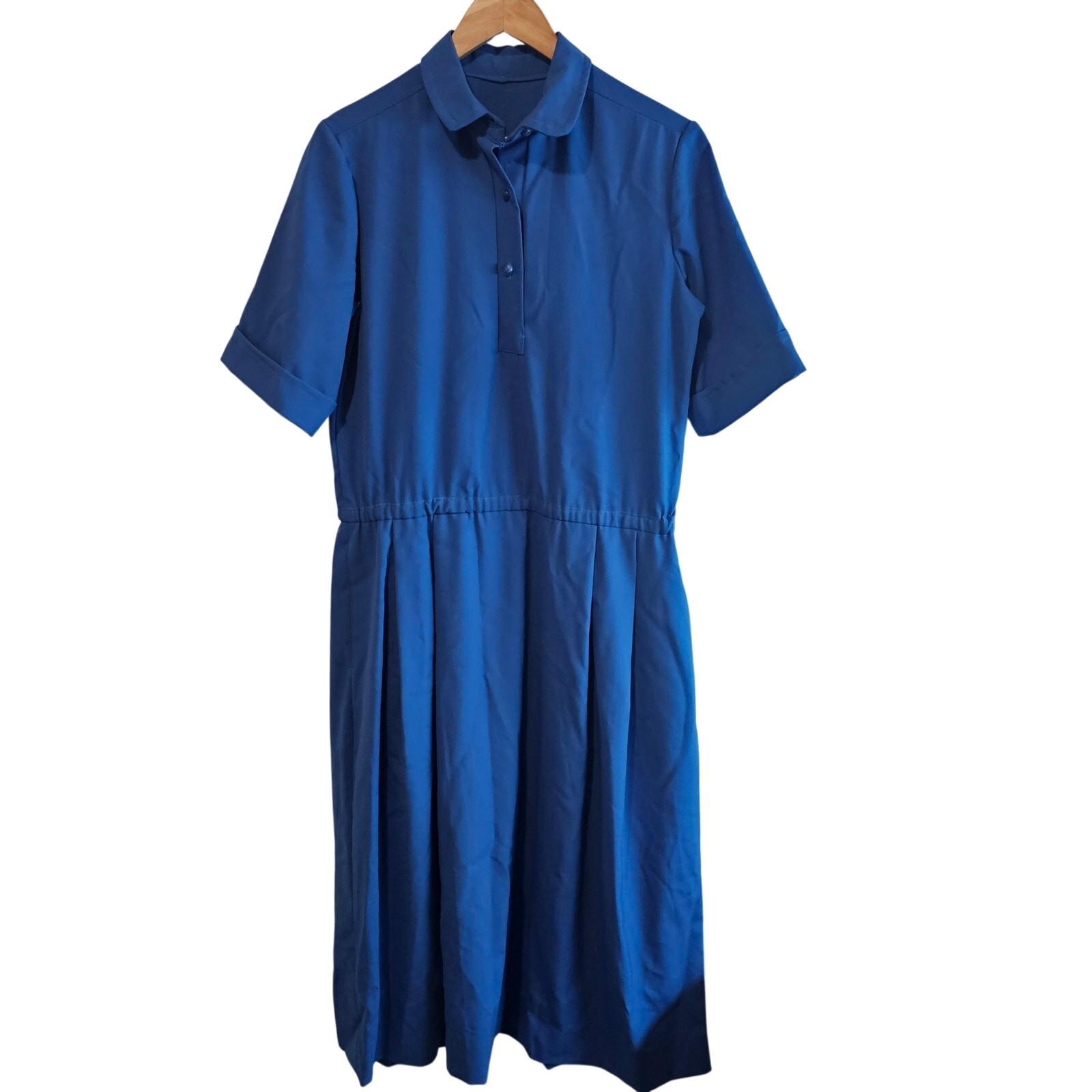 Vintage Handmade Shirt Dress Womens 1X Blue Lagenlook 80s Pleated Midi Retro
