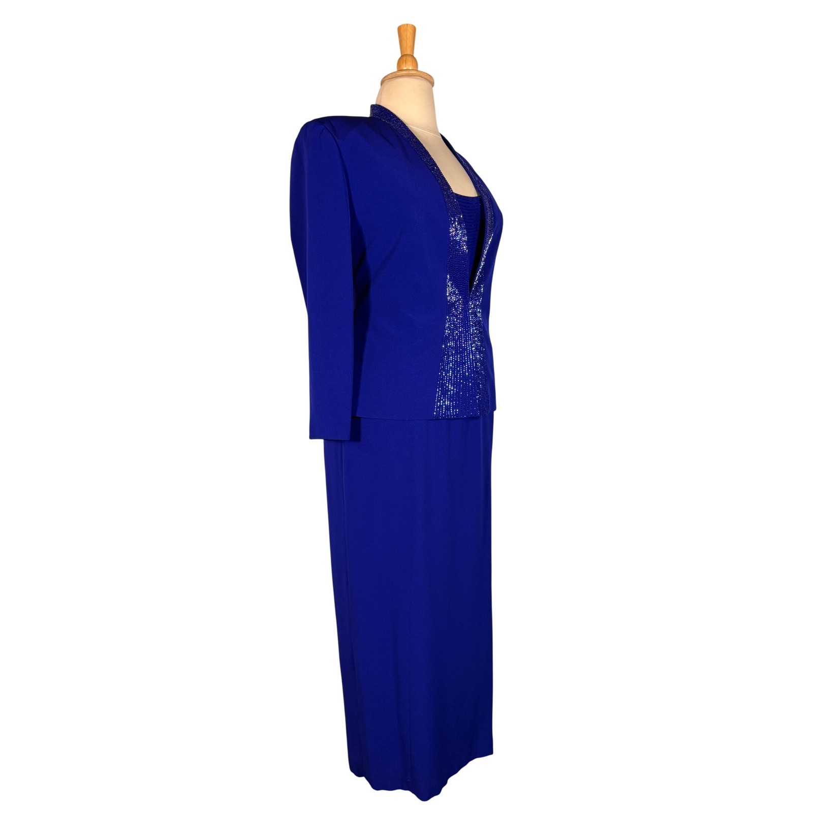 Vintage 90s Daymor Couture Royal Blue Jacket Dress Set 14 Mother of Bride Gown