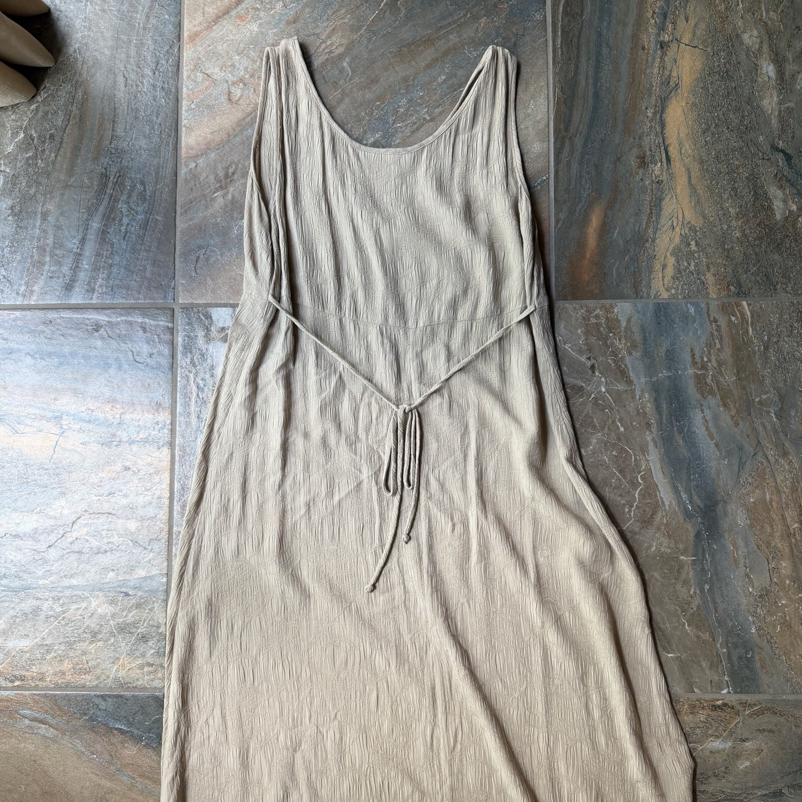 Vintage 90s Molly Malloy Crinkle Texture Dress Shirt Set Beige Neutral Size 12