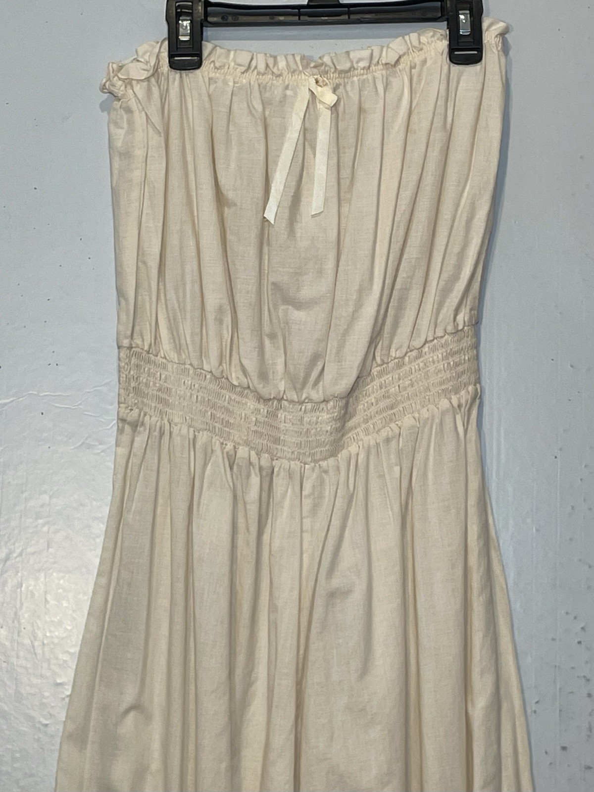 Vintage Miss Dior Jumpsuit Strapless Romper Size 13 Ivory Smocked Ruffles Boho