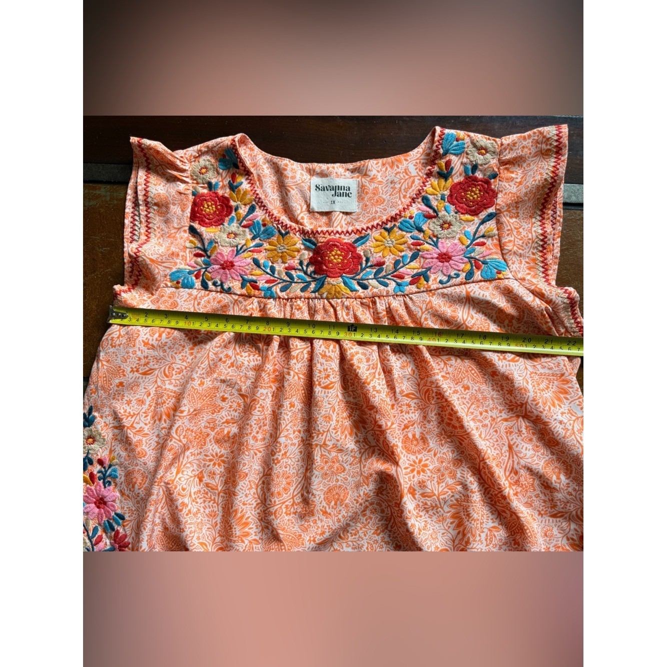 Savanna Jane 1xl orange retro art embroidery floral milkmaid fairy babydoll top