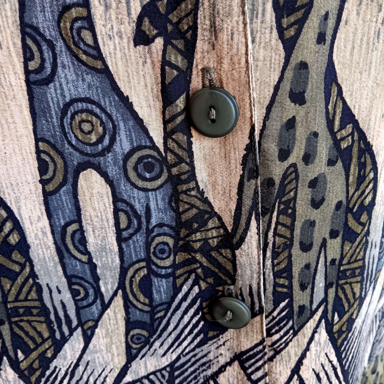 Vintage Elephant Blouse Large 1980s Womens Green Rayon Printed by Sea Suns Top L