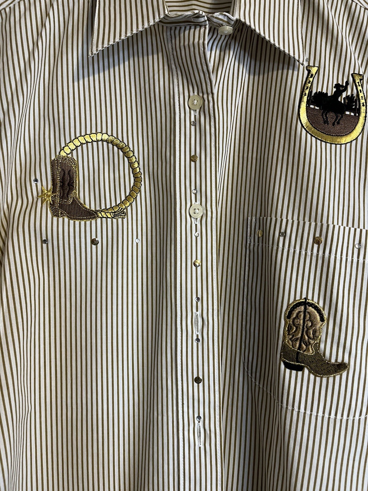 Shirt Size Medium Rhinestone Studded Western Equestrian Show Rodeo Stripe